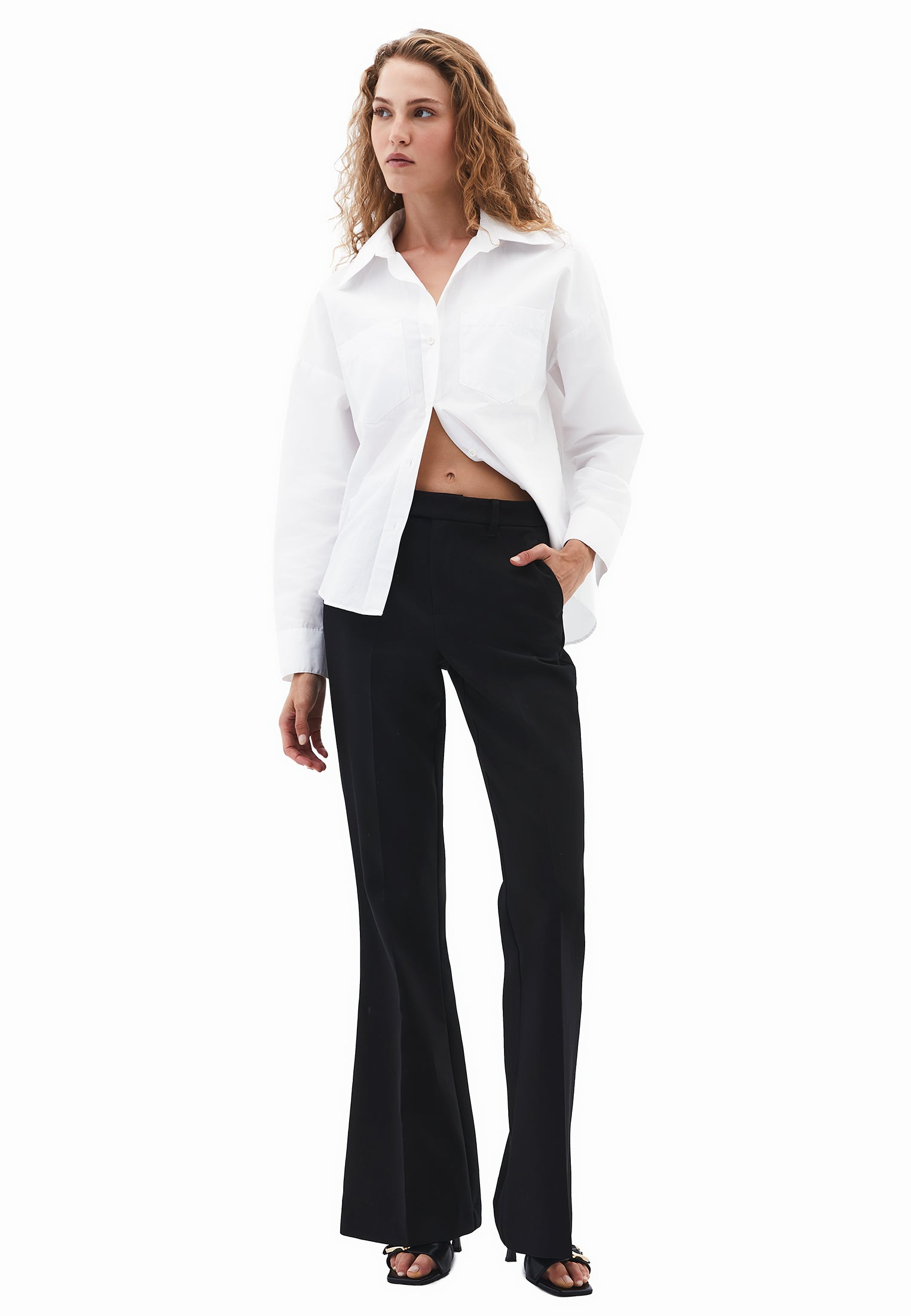 Spanish Leg High Waist Pants - BLACK
