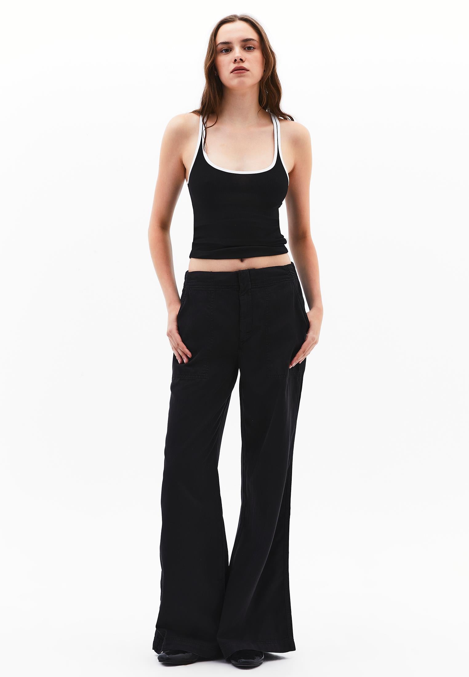 Wide Leg Elastic Waist Pants - BLACK