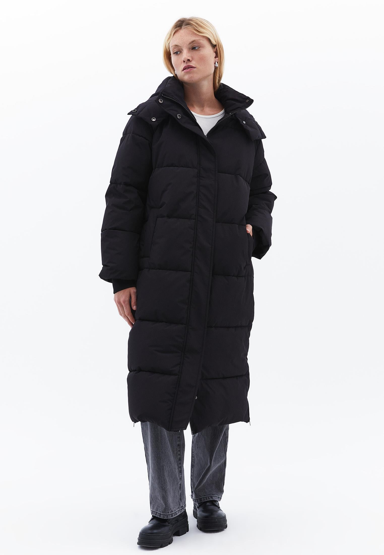Long Coat With Zipper Detail - BLACK