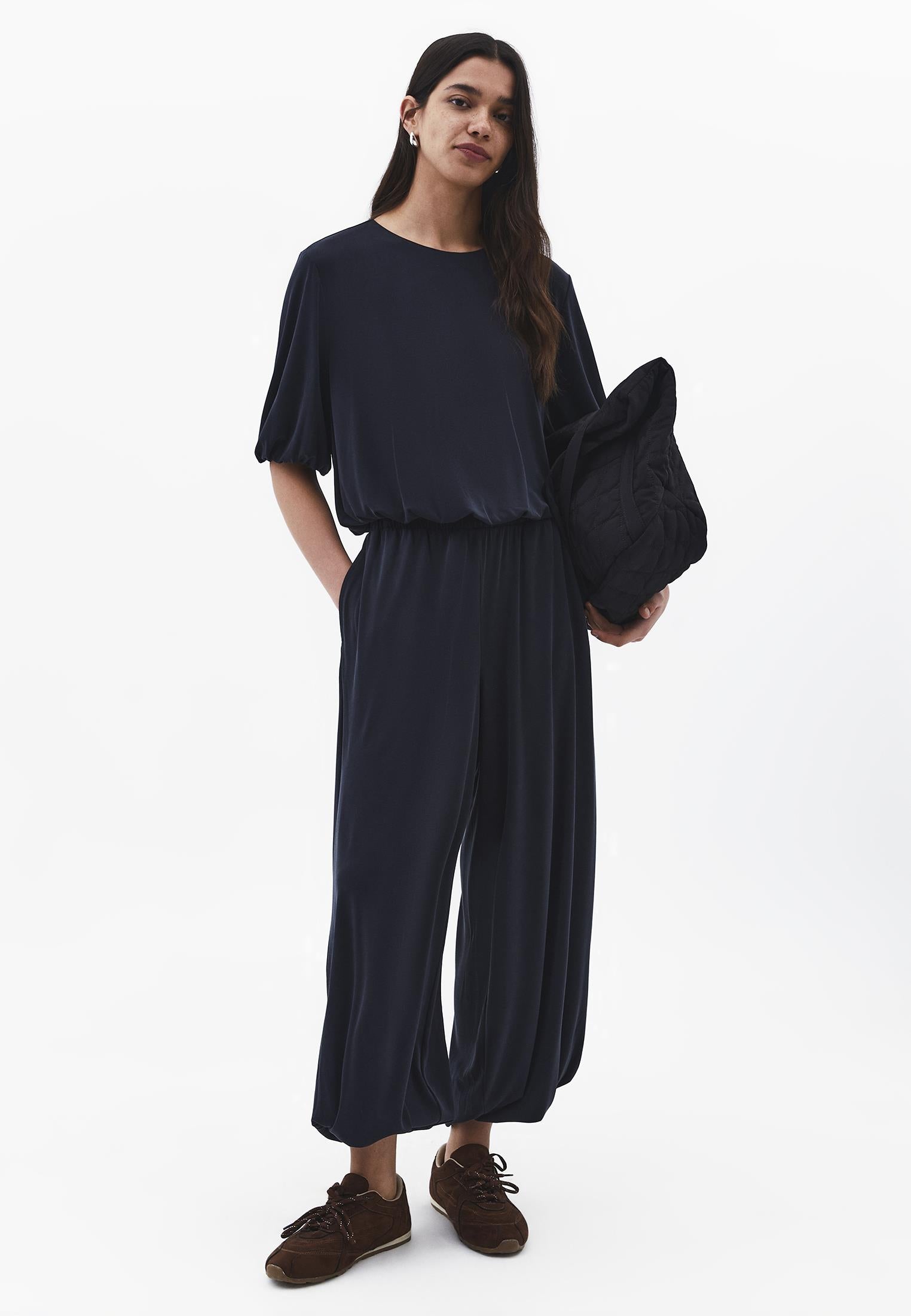 Balloon Form High Waist Jogger Pants - BLACK