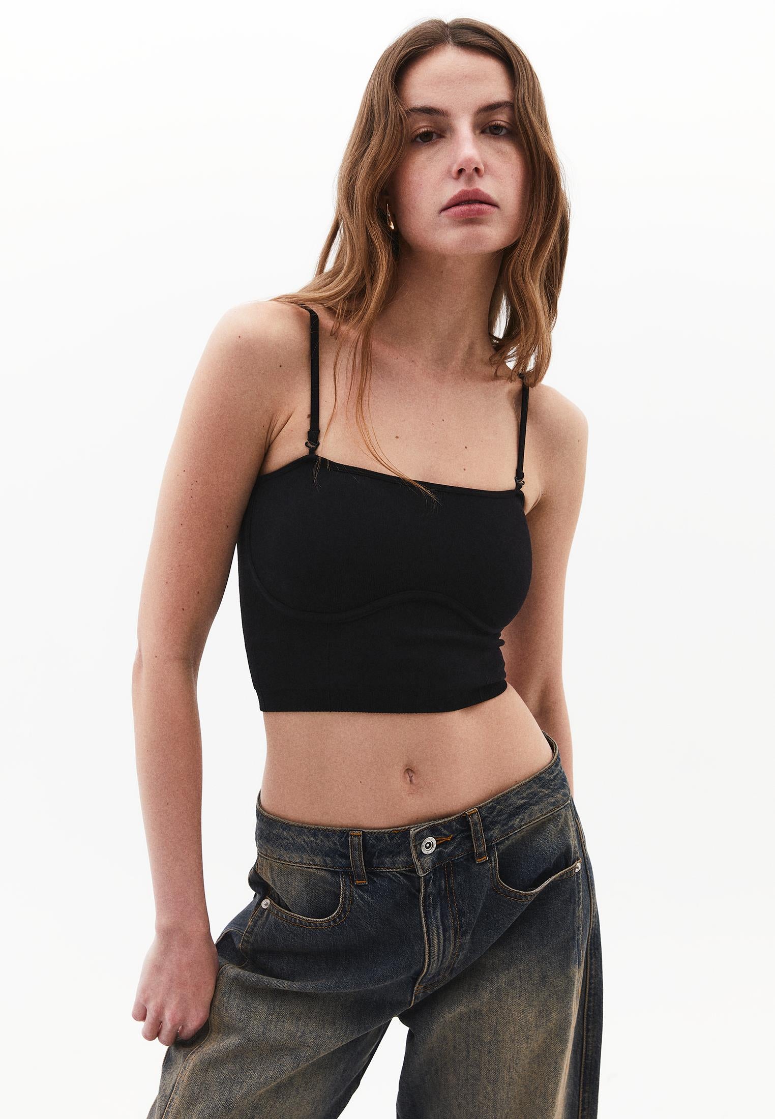 Jacquard Strapless Sleeveless Top - BLACK
