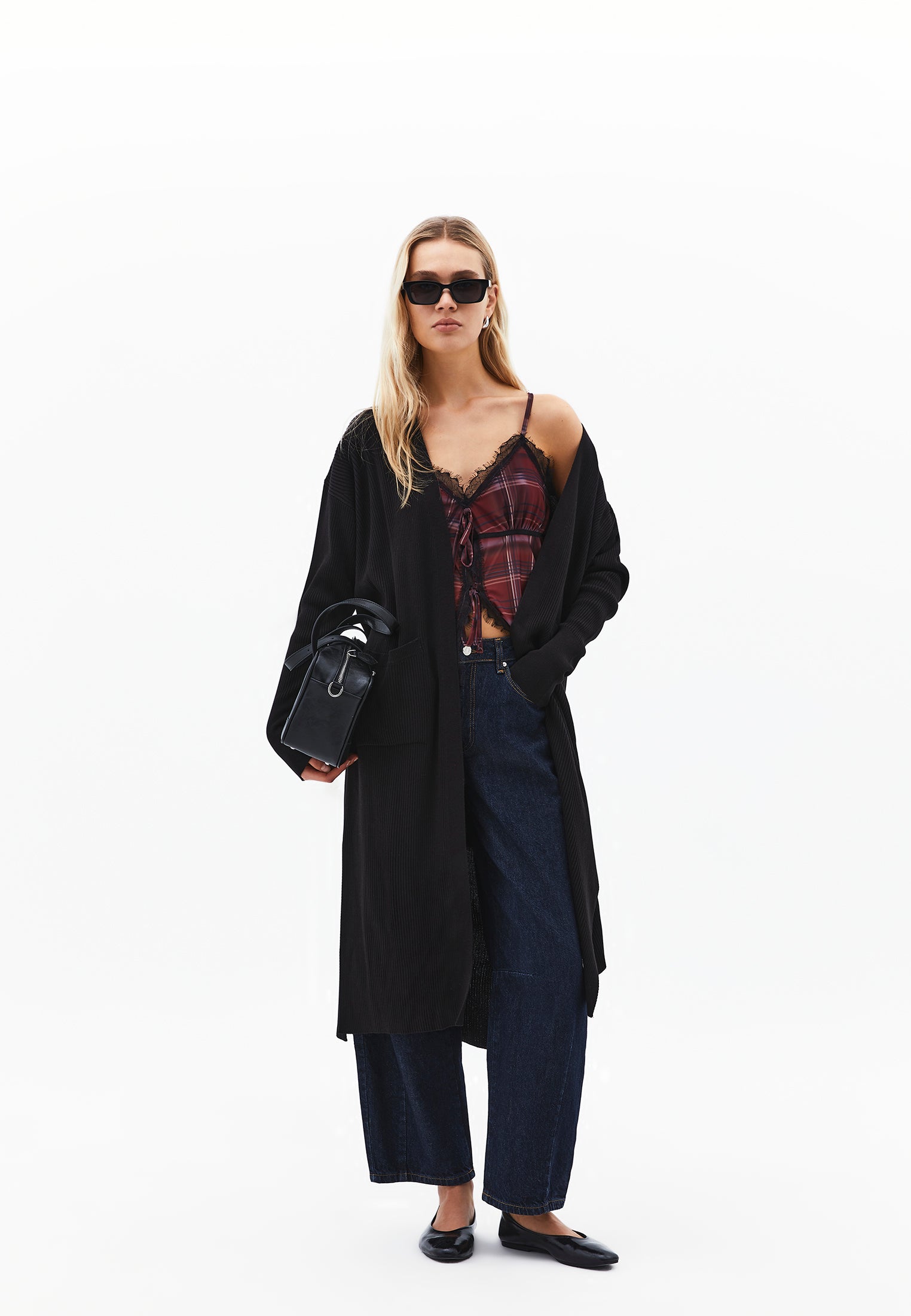 Ribbed Long Sleeve Cardigan - BLACK