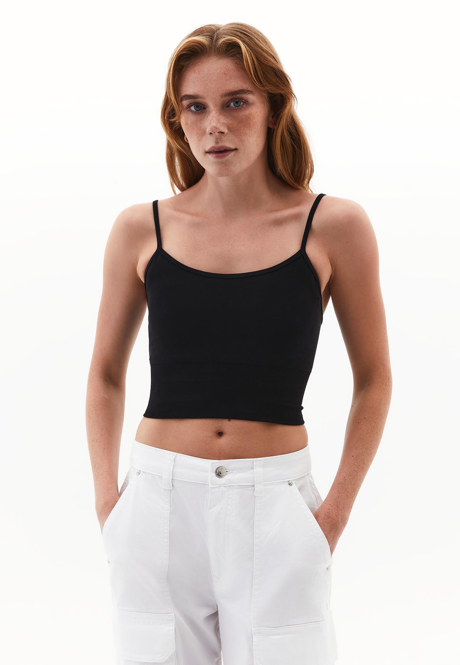 Seamless U Neck Crop Top - BLACK