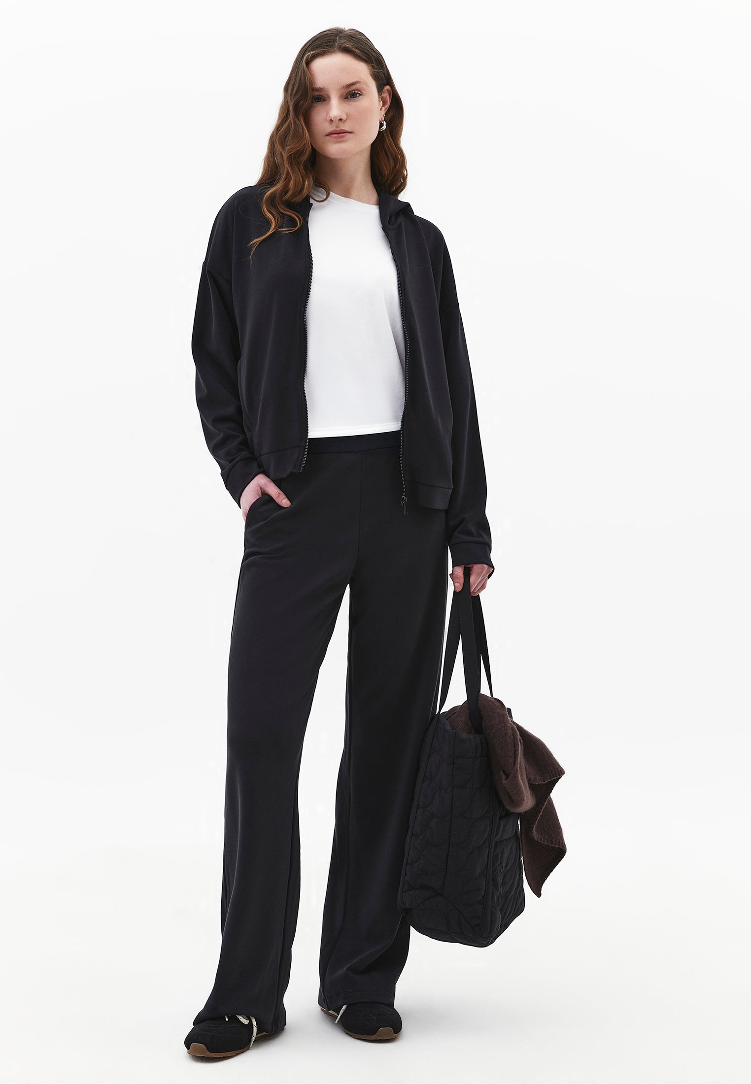 Straight Leg High Waist Sweatpant - BLACK