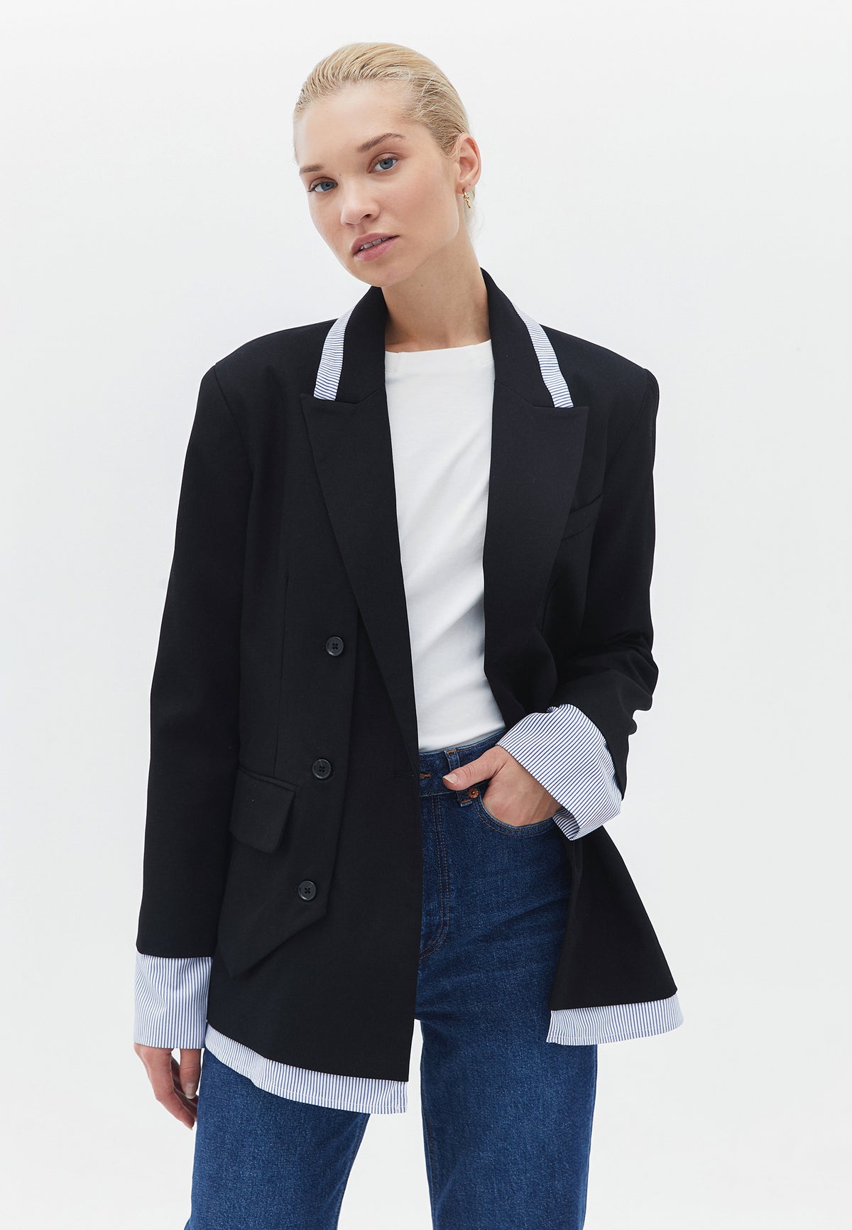 Oversize Long Sleeve Woven Jacket - BLACK
