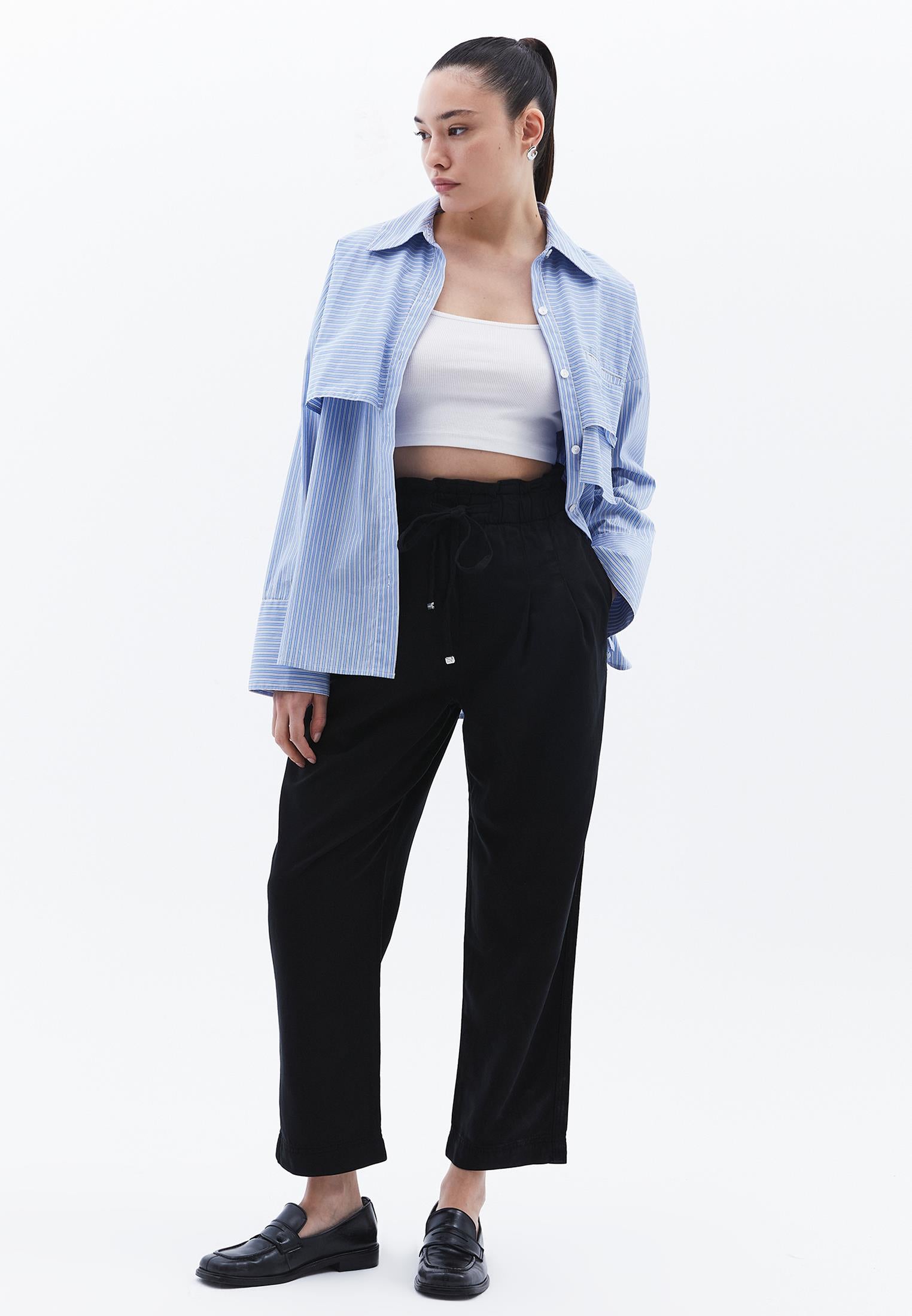 Pleated Tencel Baggy Pants - BLACK