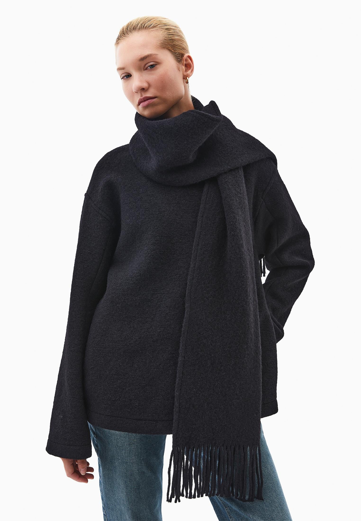 Shawl Collar Button Detailed Tunic Coat - BLACK