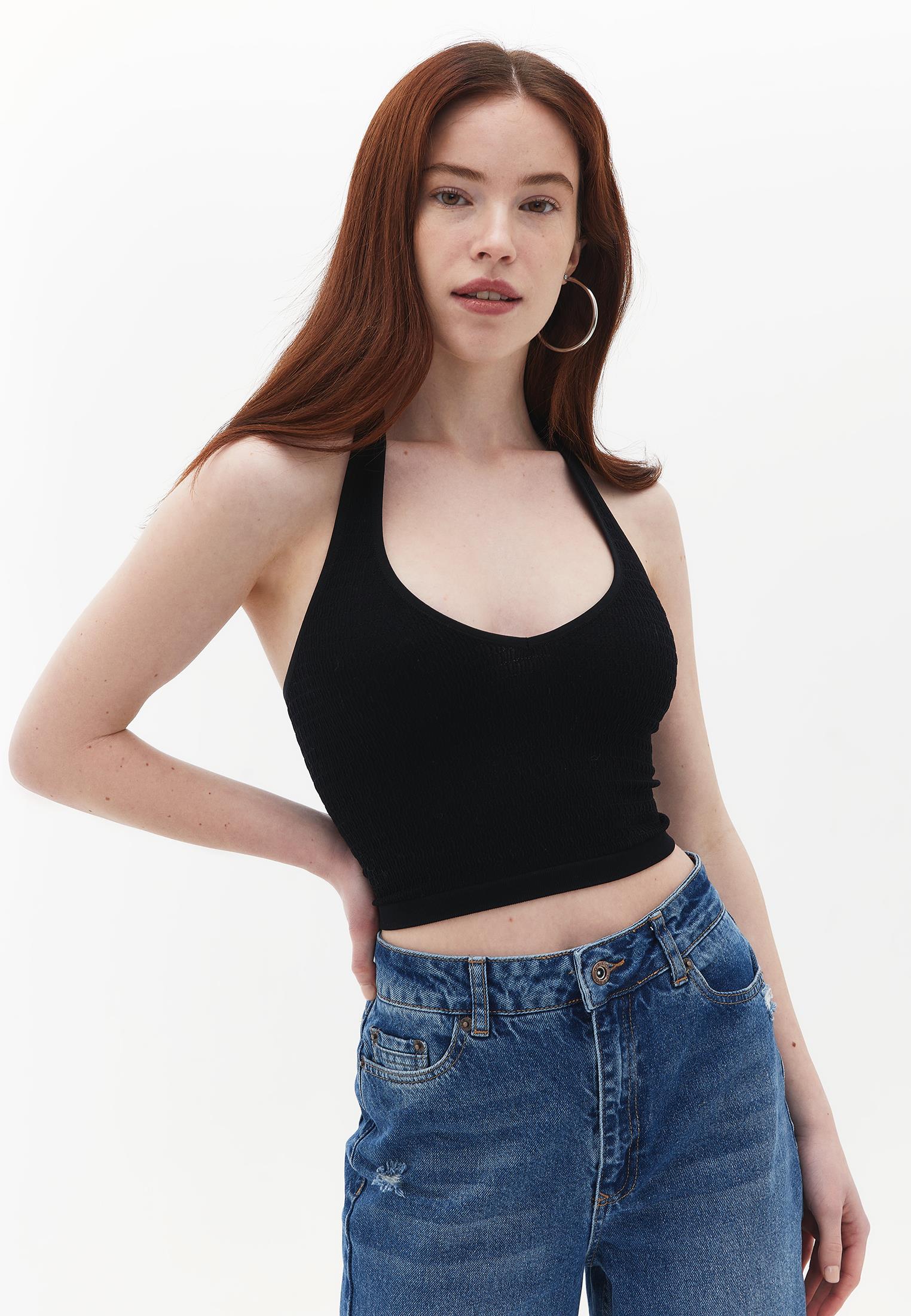 V Neck Bodycon Tank Top - BLACK