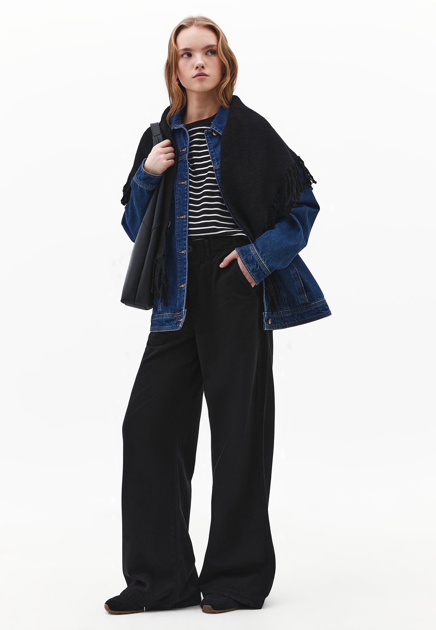 Wide Leg High Waist Pants - BLACK