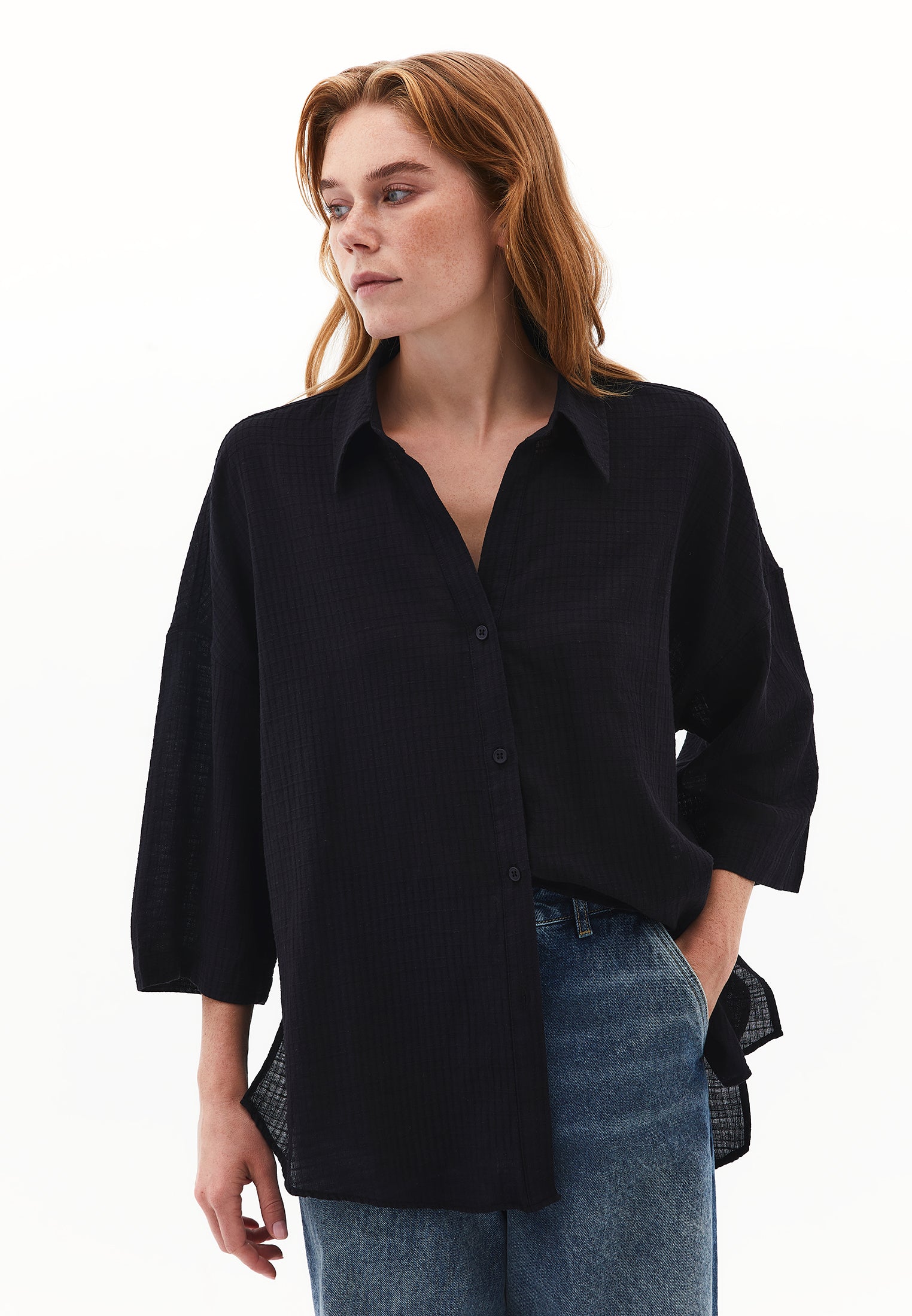 Shirt Collar Oversize Button Detailed Standard Shirt - BLACK