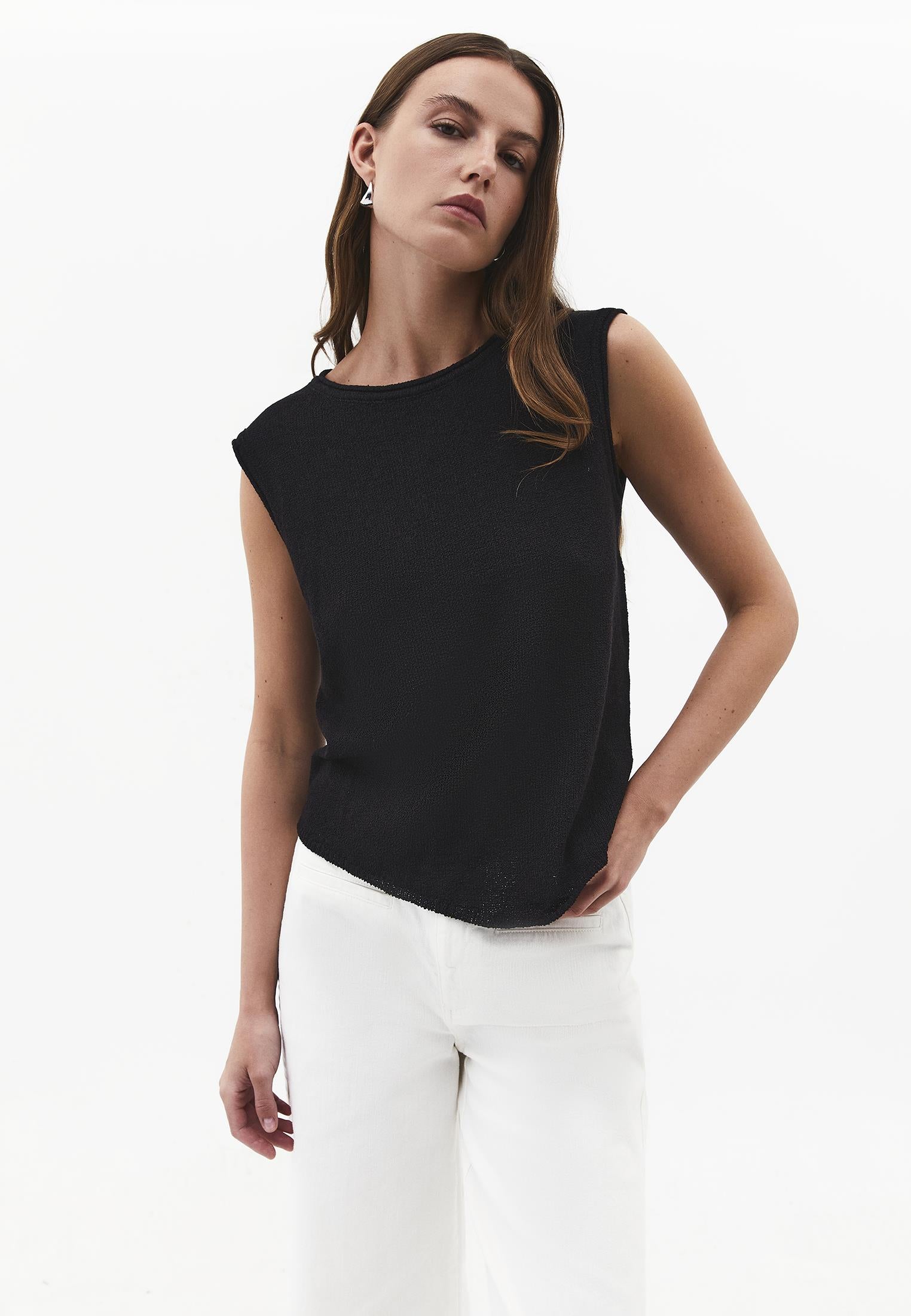 Asymmetric Tunic Knit Tank - BLACK
