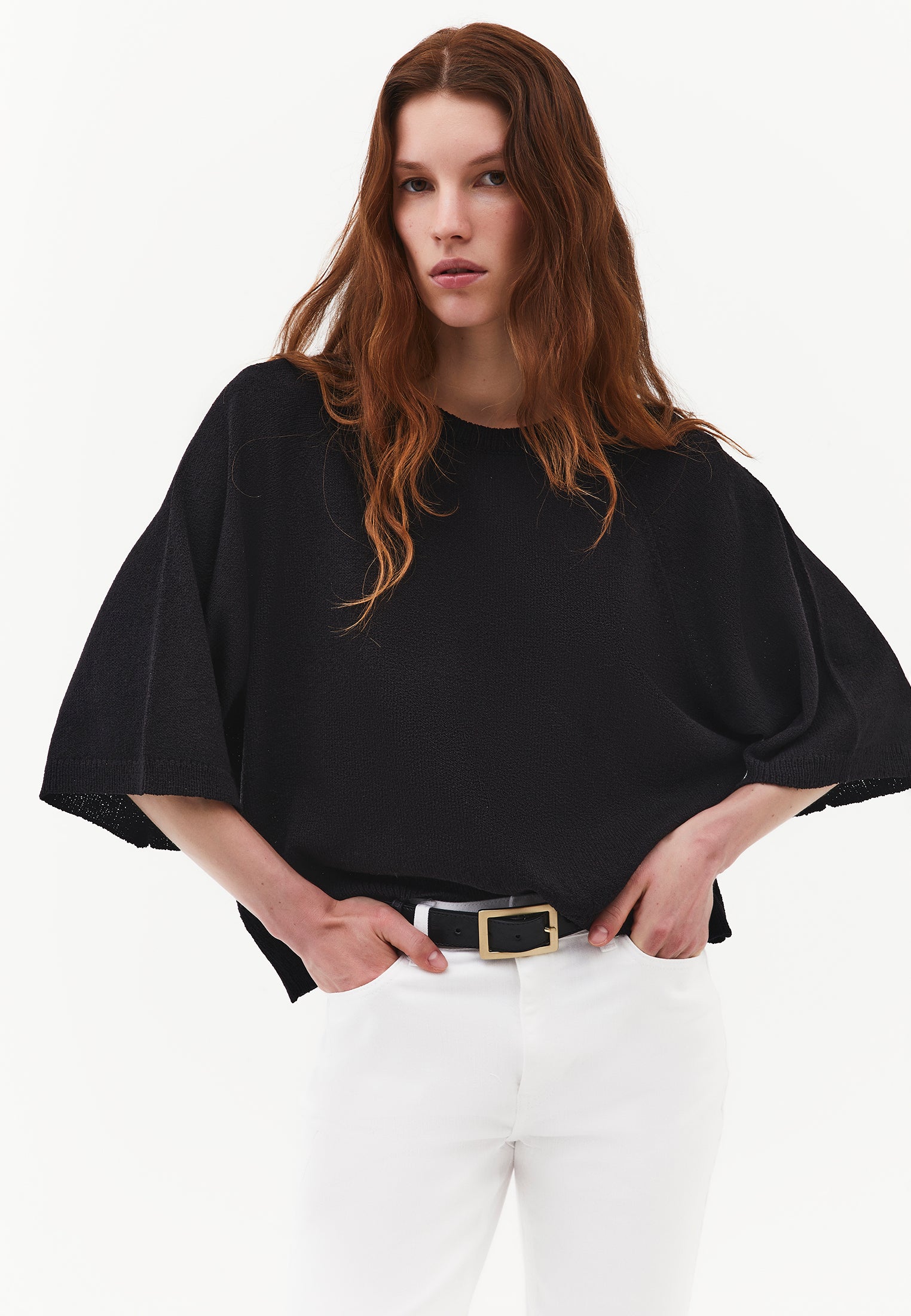 Crew Neck Raglan Sleeve Sweater - BLACK
