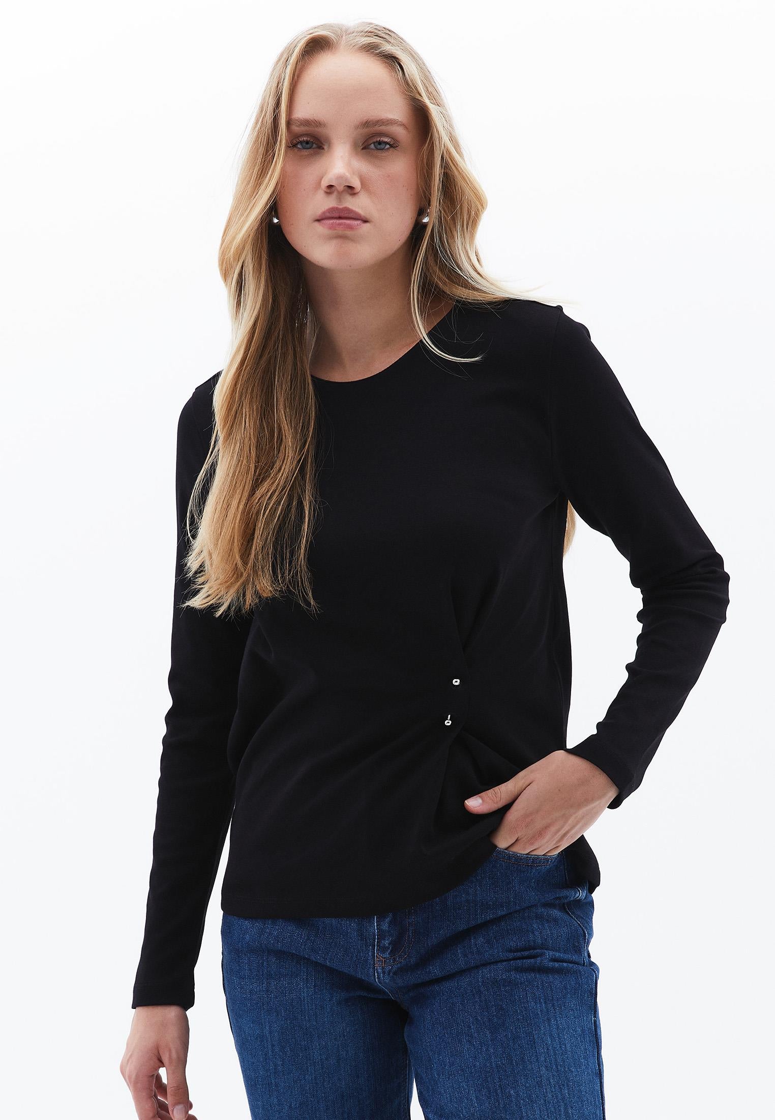 Crew Neck Long Sleeve Sweatshirt - BLACK