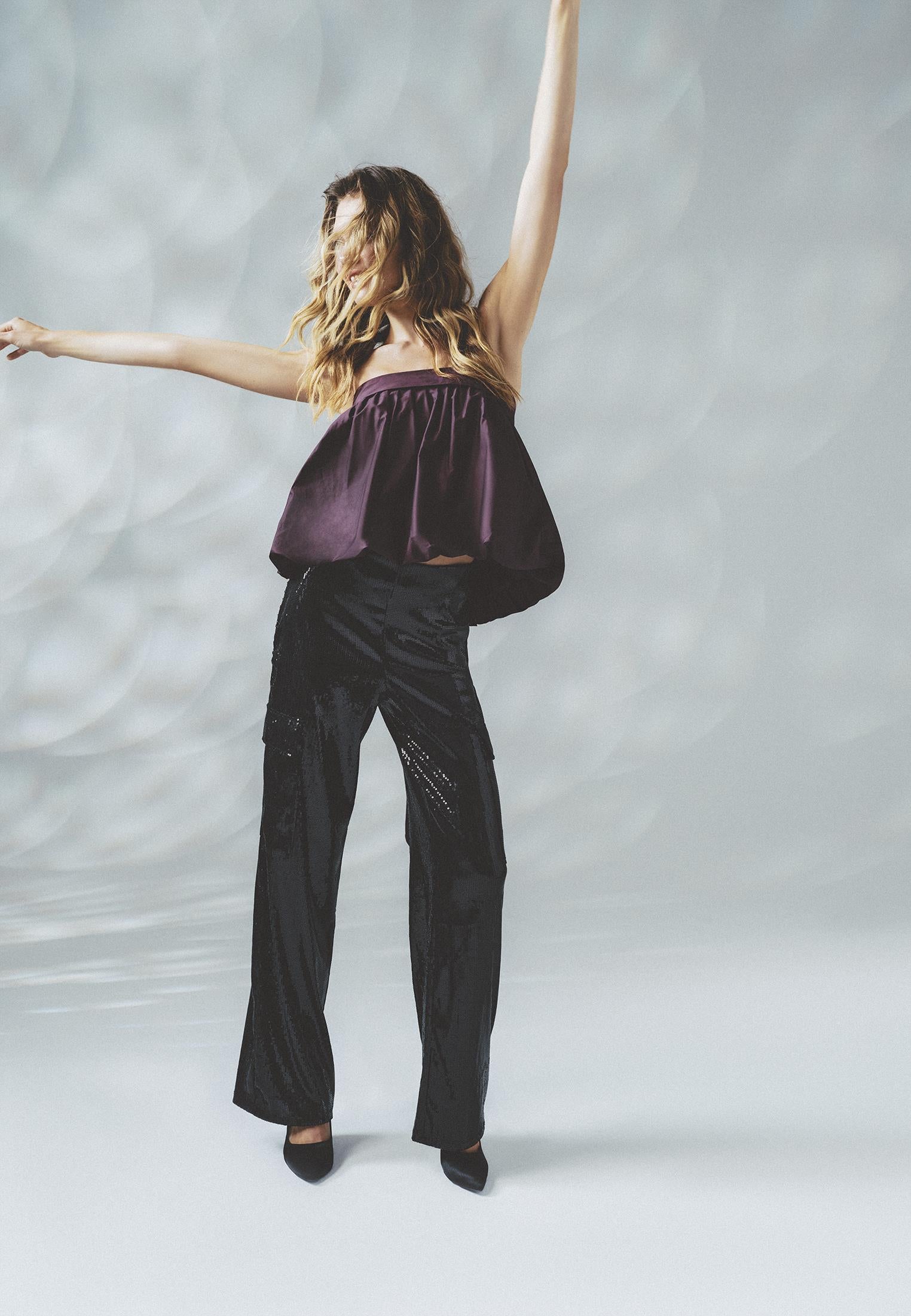 High Waist Cargo Wide Leg Pants - BLACK