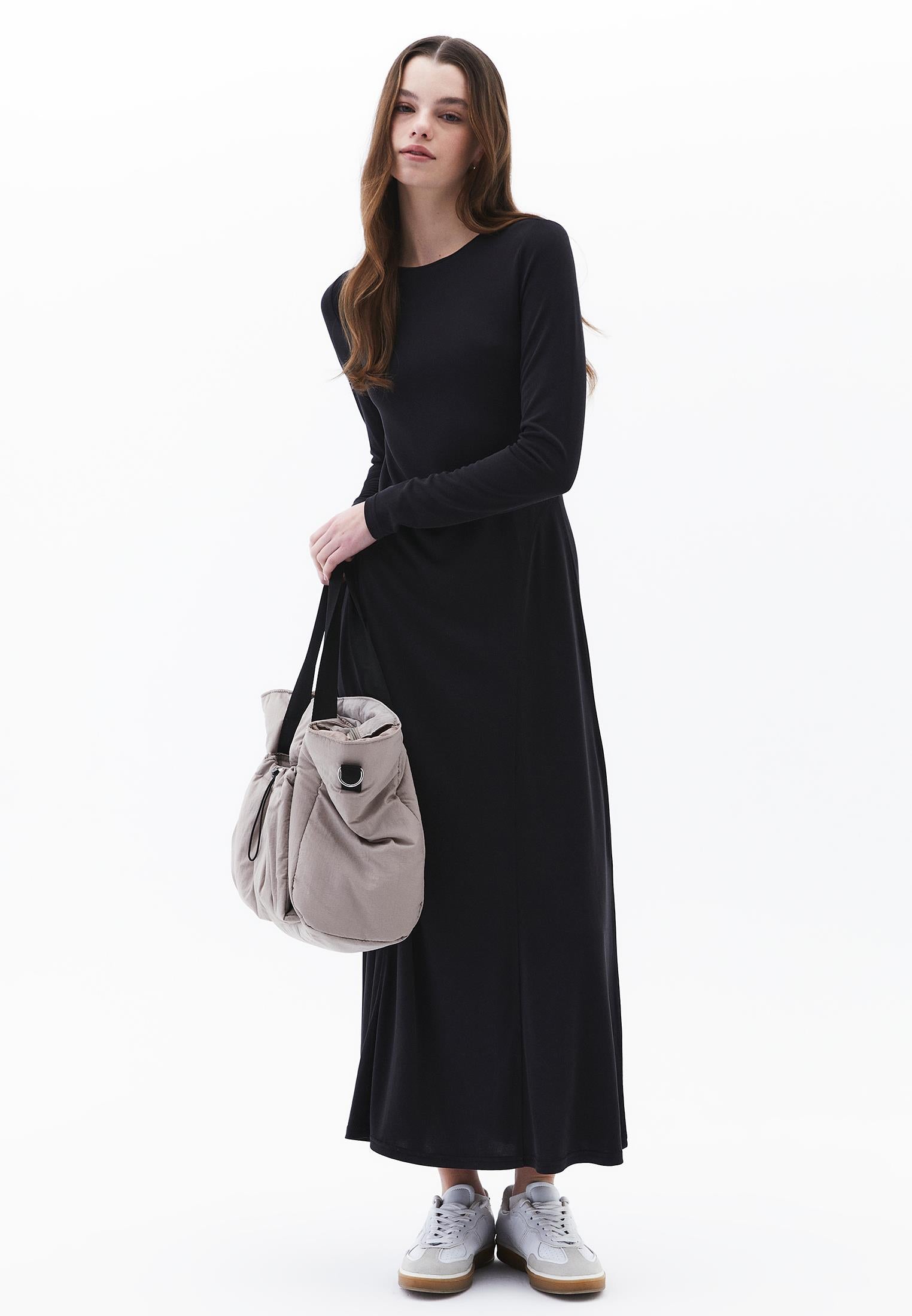 Crew Neck Fashion Dress - BLACK