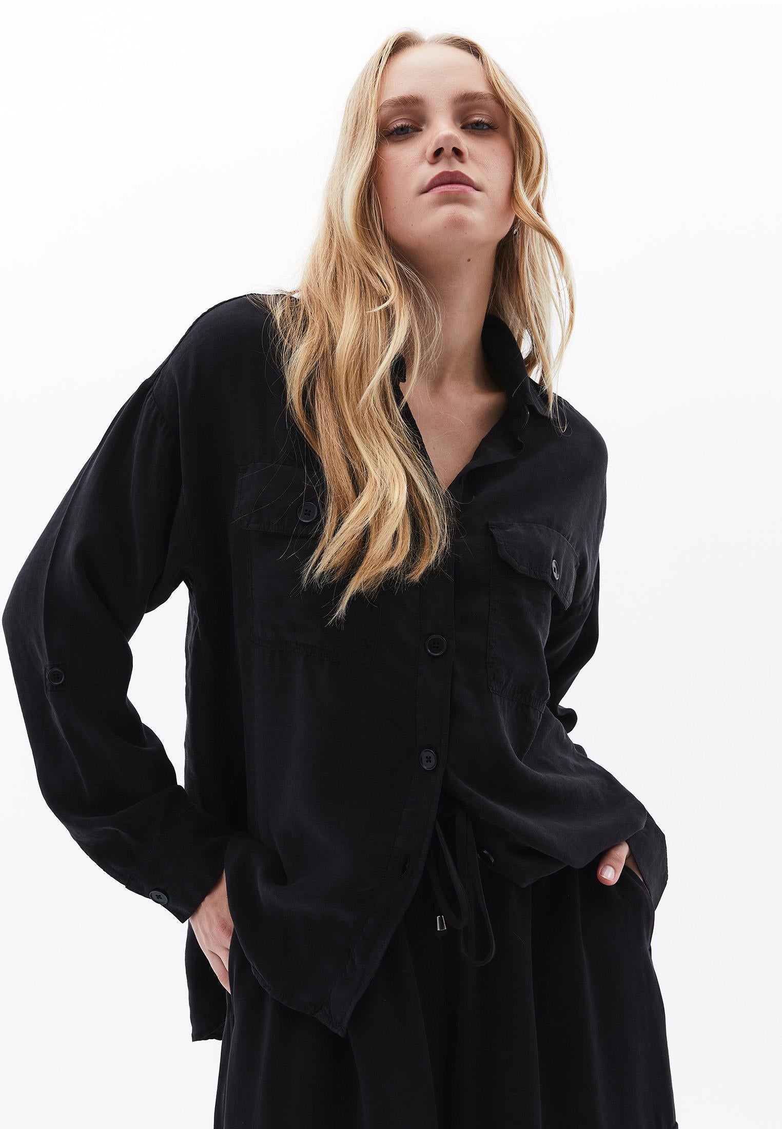 Oversize Long Sleeve Shirt - BLACK