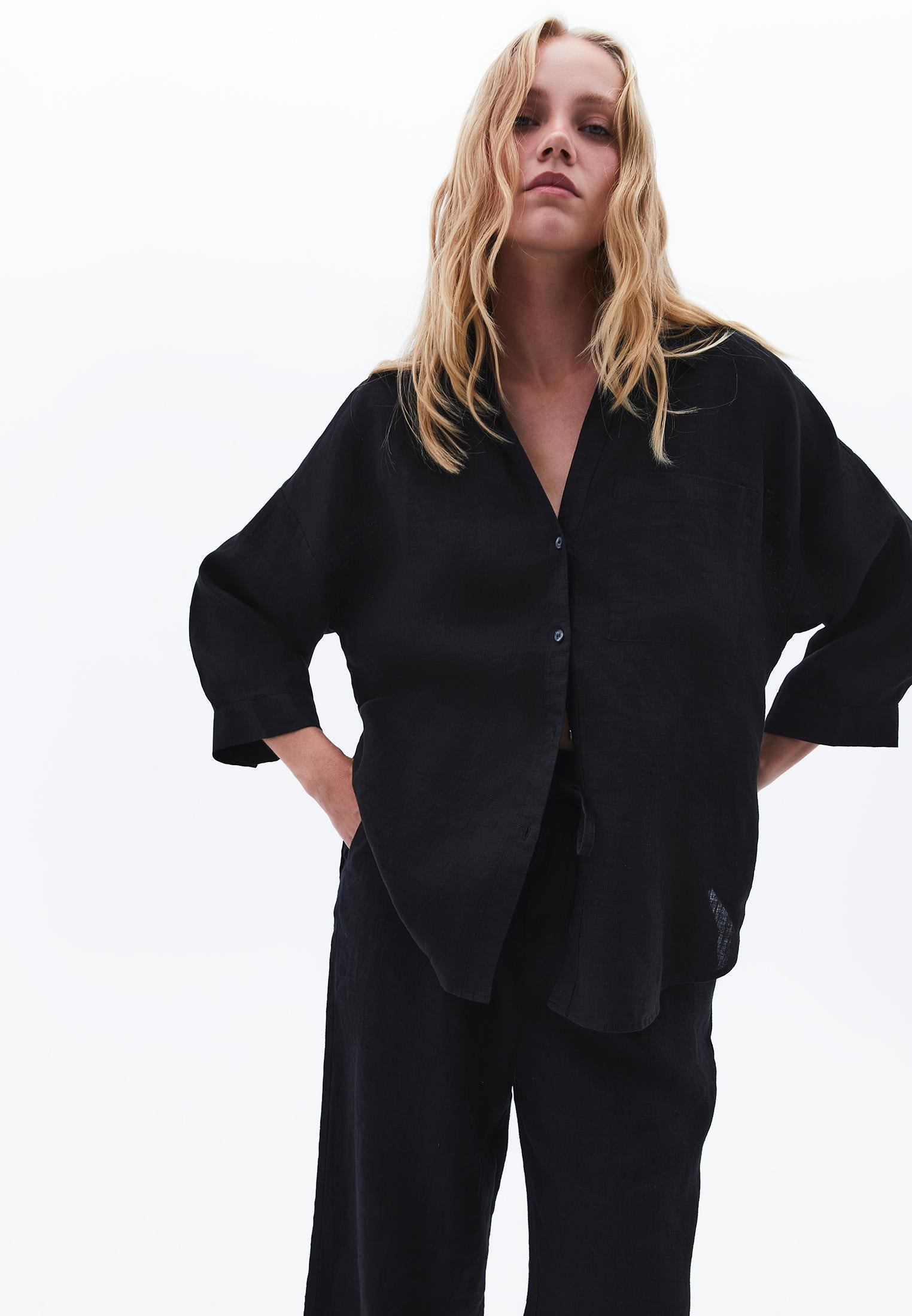 Shirt With Button Details At Tunic Length - BLACK