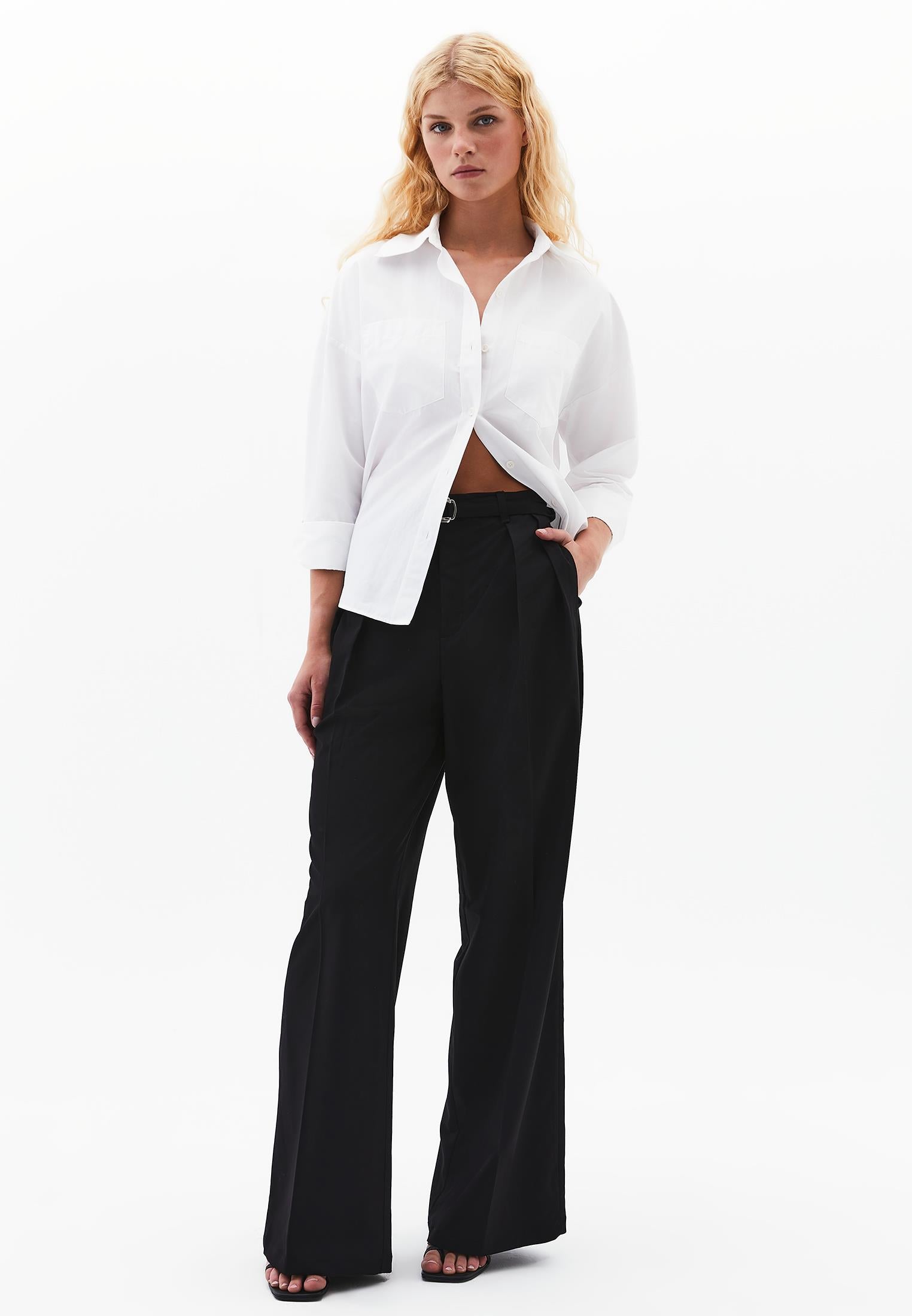 High Waist Wide Leg Pants - BLACK