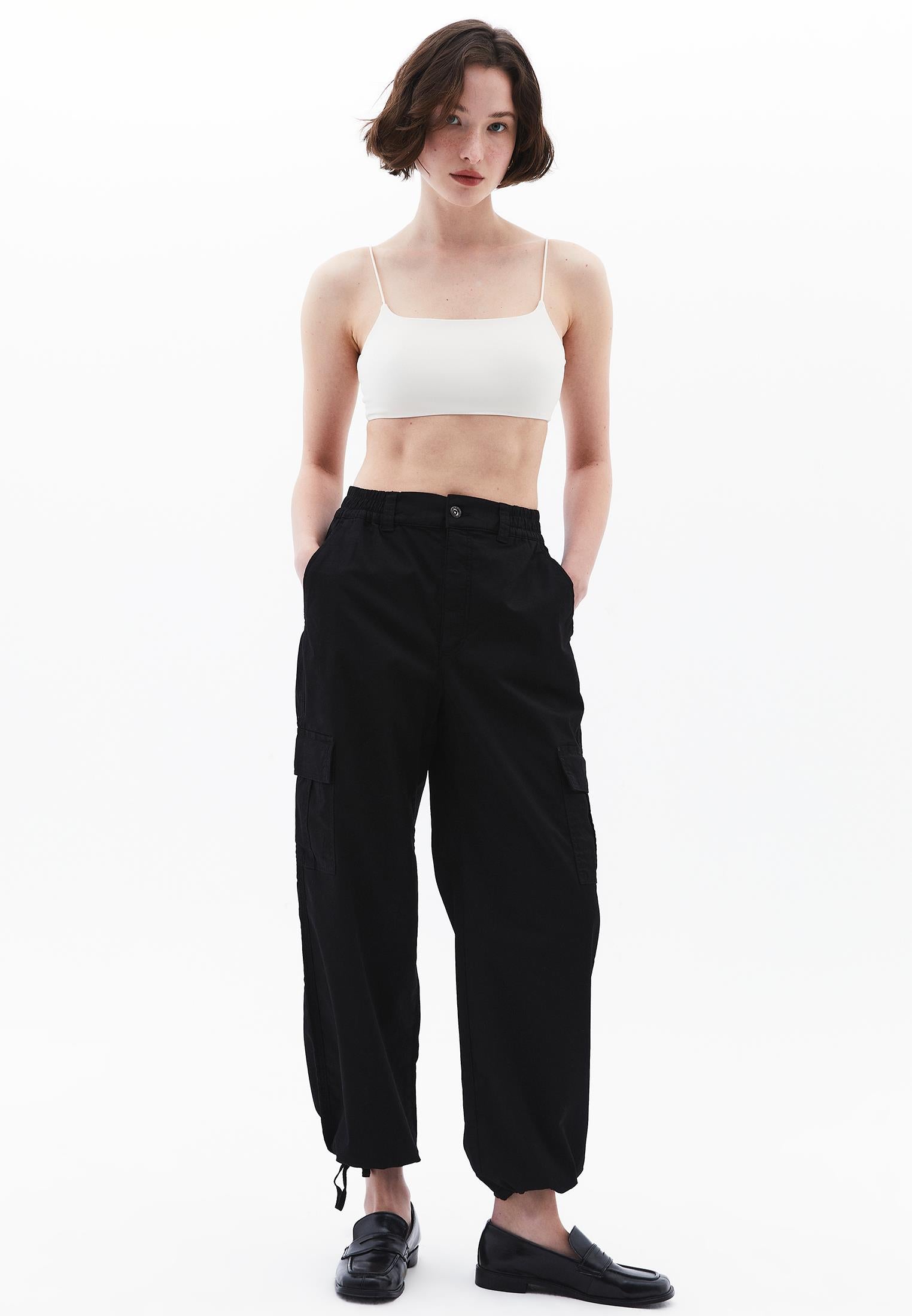 Wide Leg Cargo Pants - BLACK