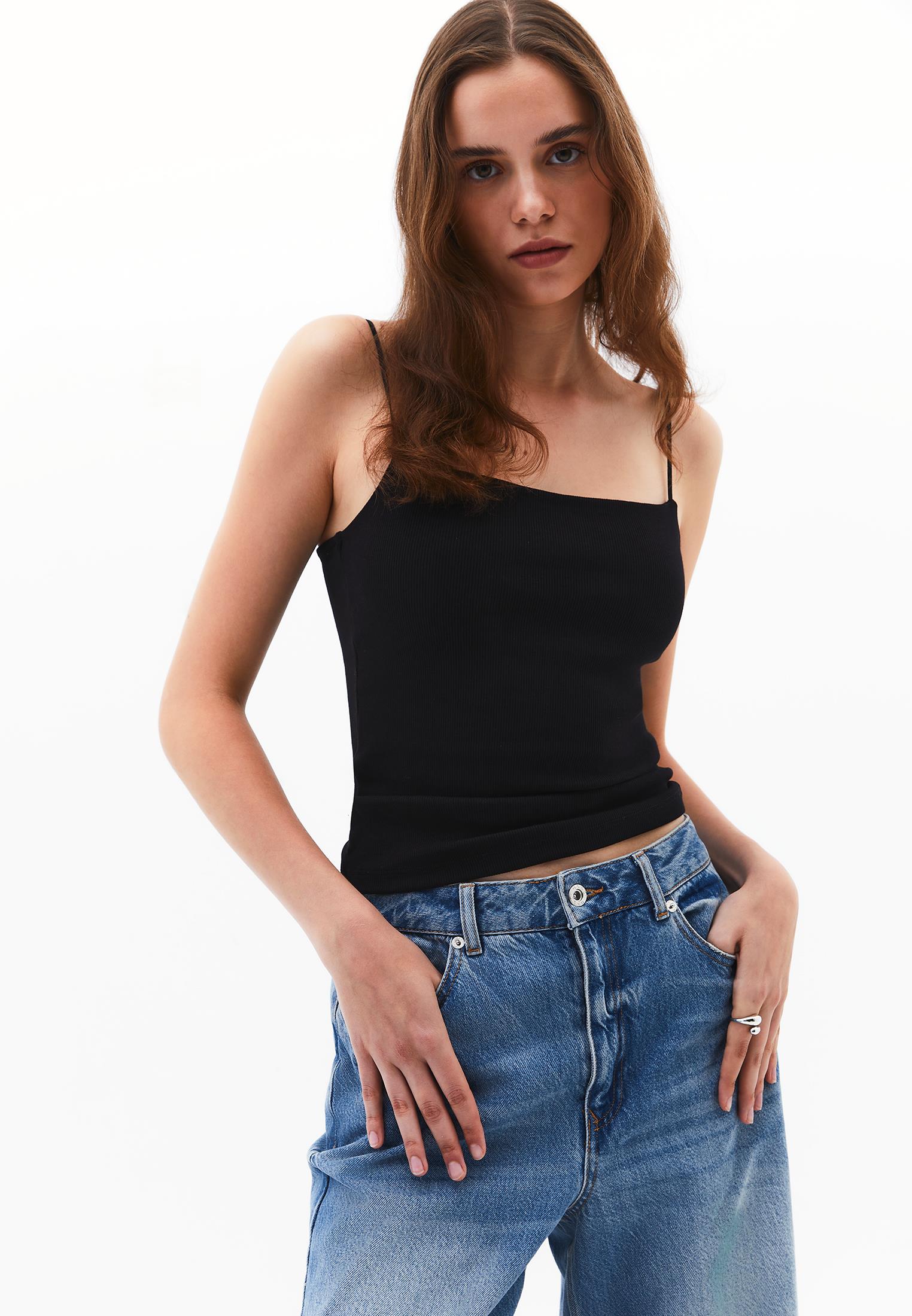 Wide Neck Tank Top - BLACK