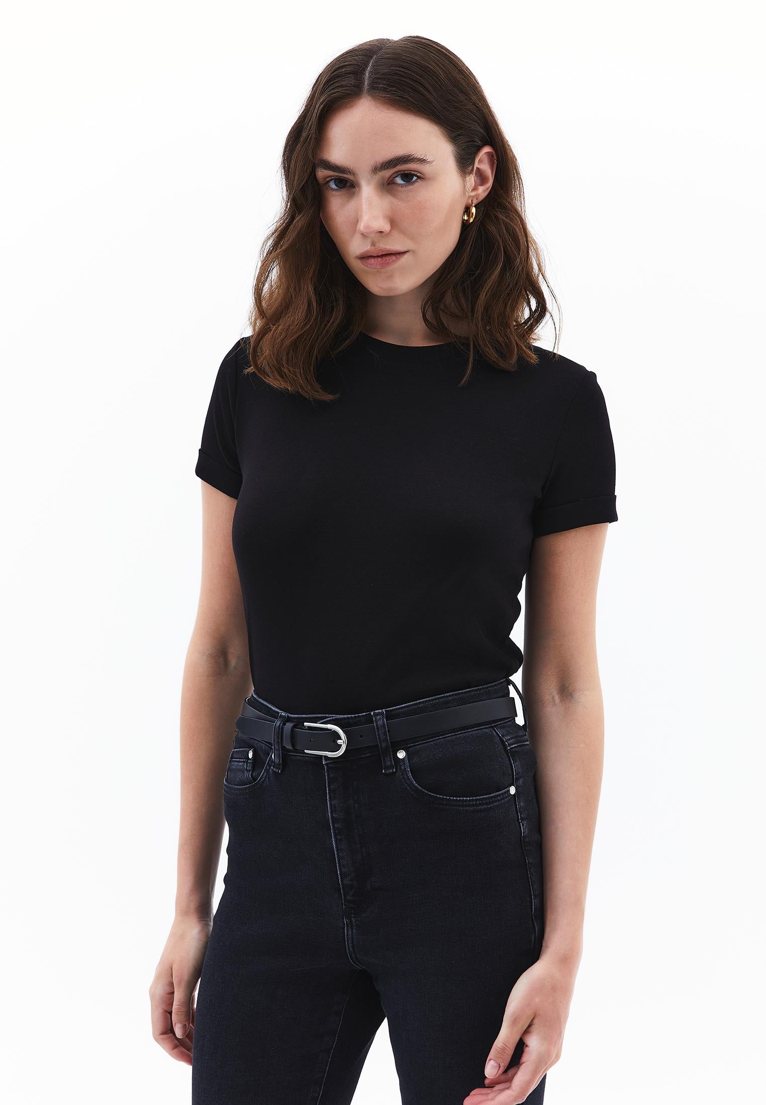 Cotton T-Shirt With Crew Neck - BLACK