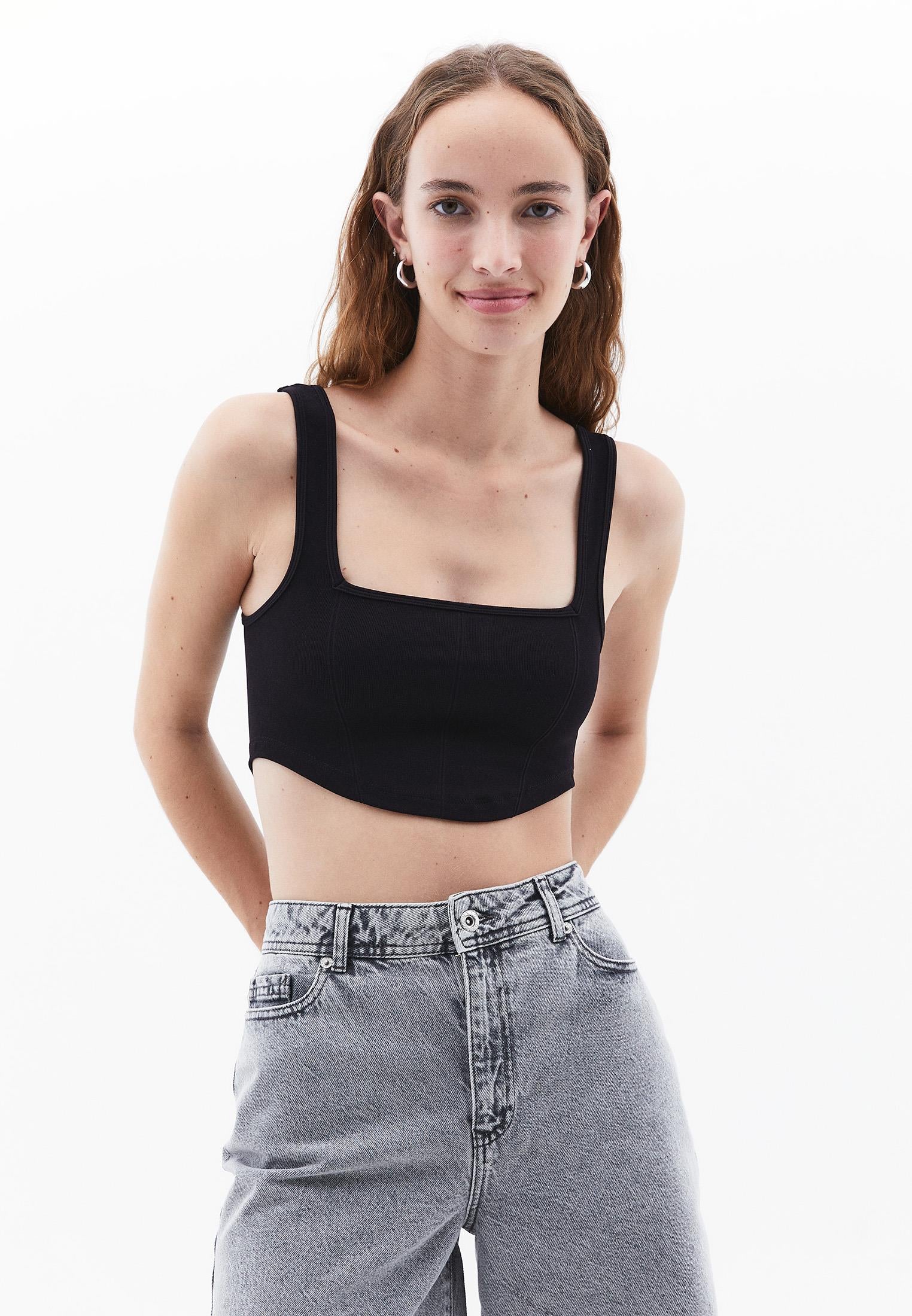 U Neck Bodycon Cropped Tank Top - BLACK