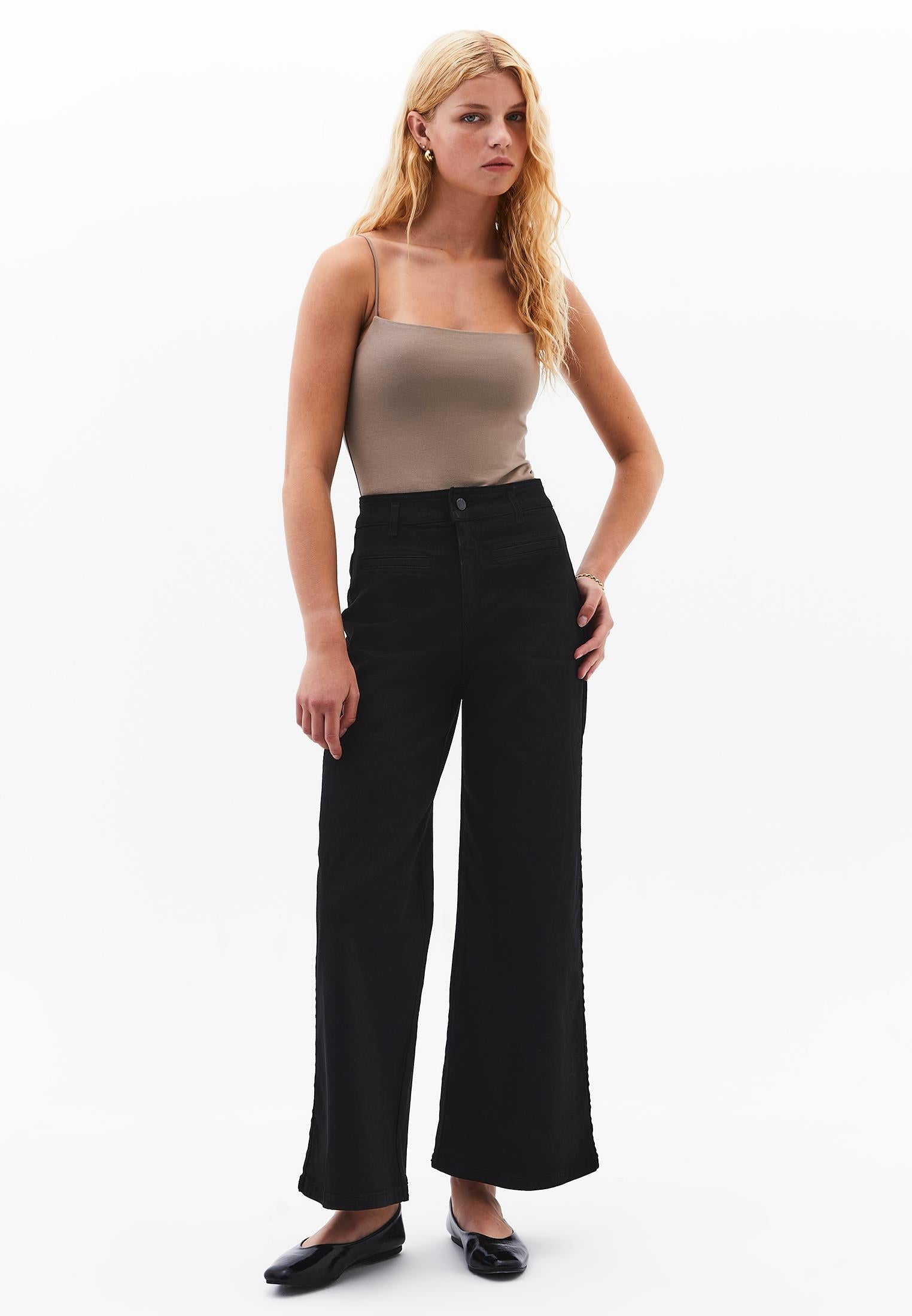 Wide Leg Trousers With Pocket Detail - BLACK