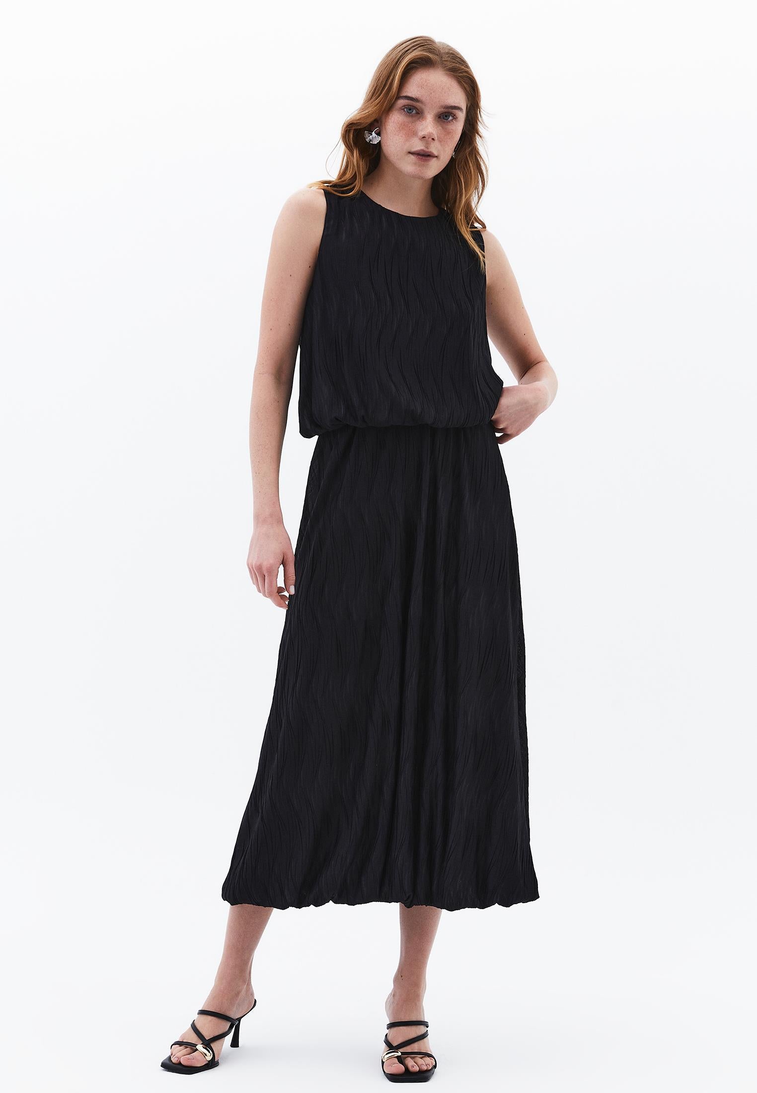 Balloon Form High Waist Long Skirt - BLACK