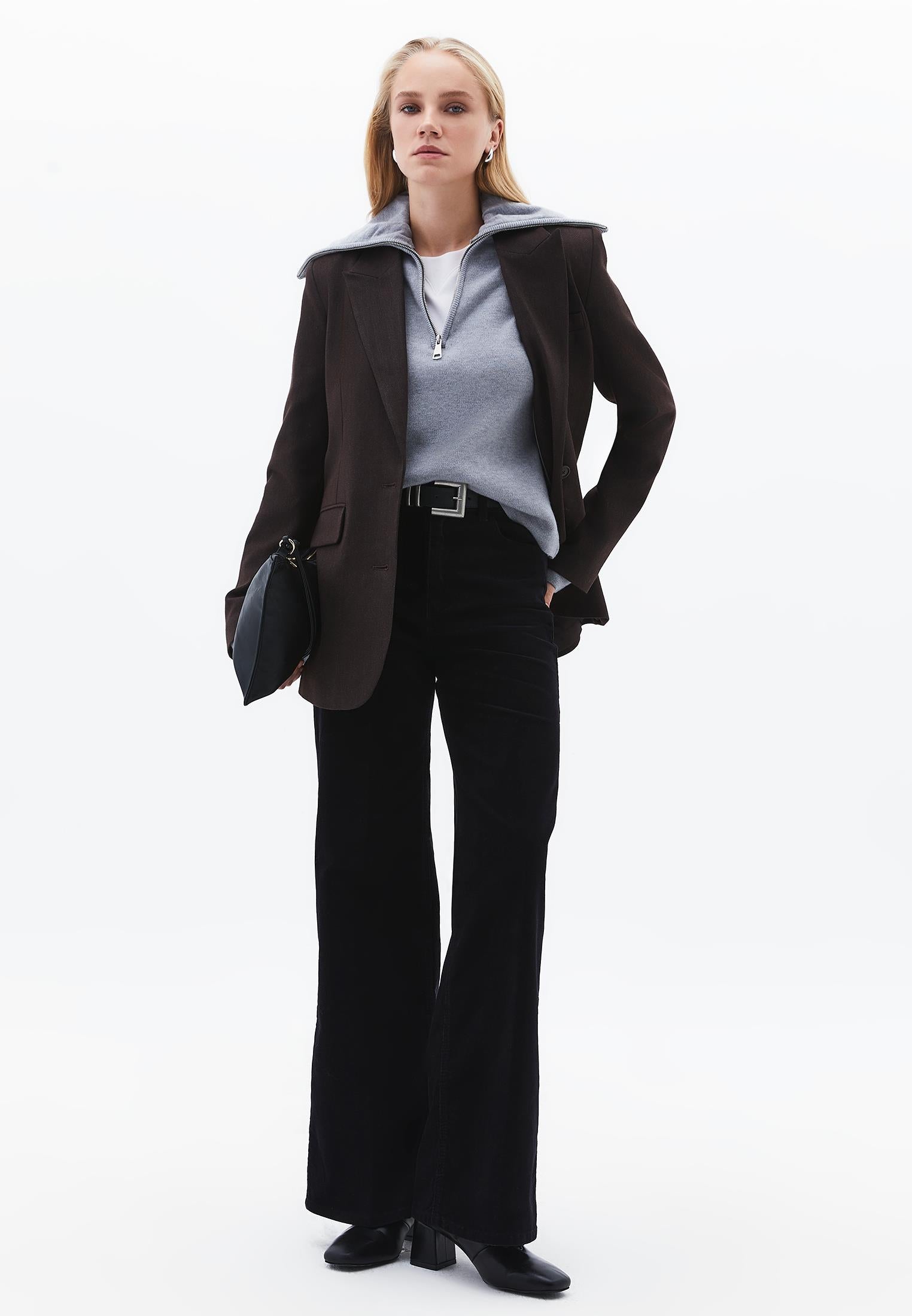 Corduroy Wide Leg Pants - BLACK