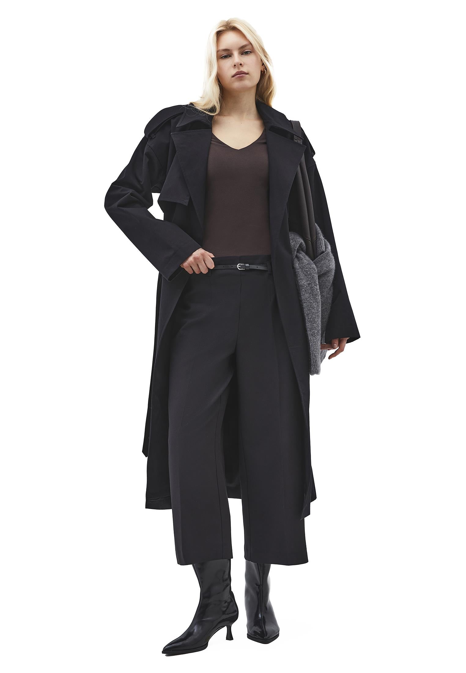 Ultra High Waist Belted Culotte Pants - BLACK