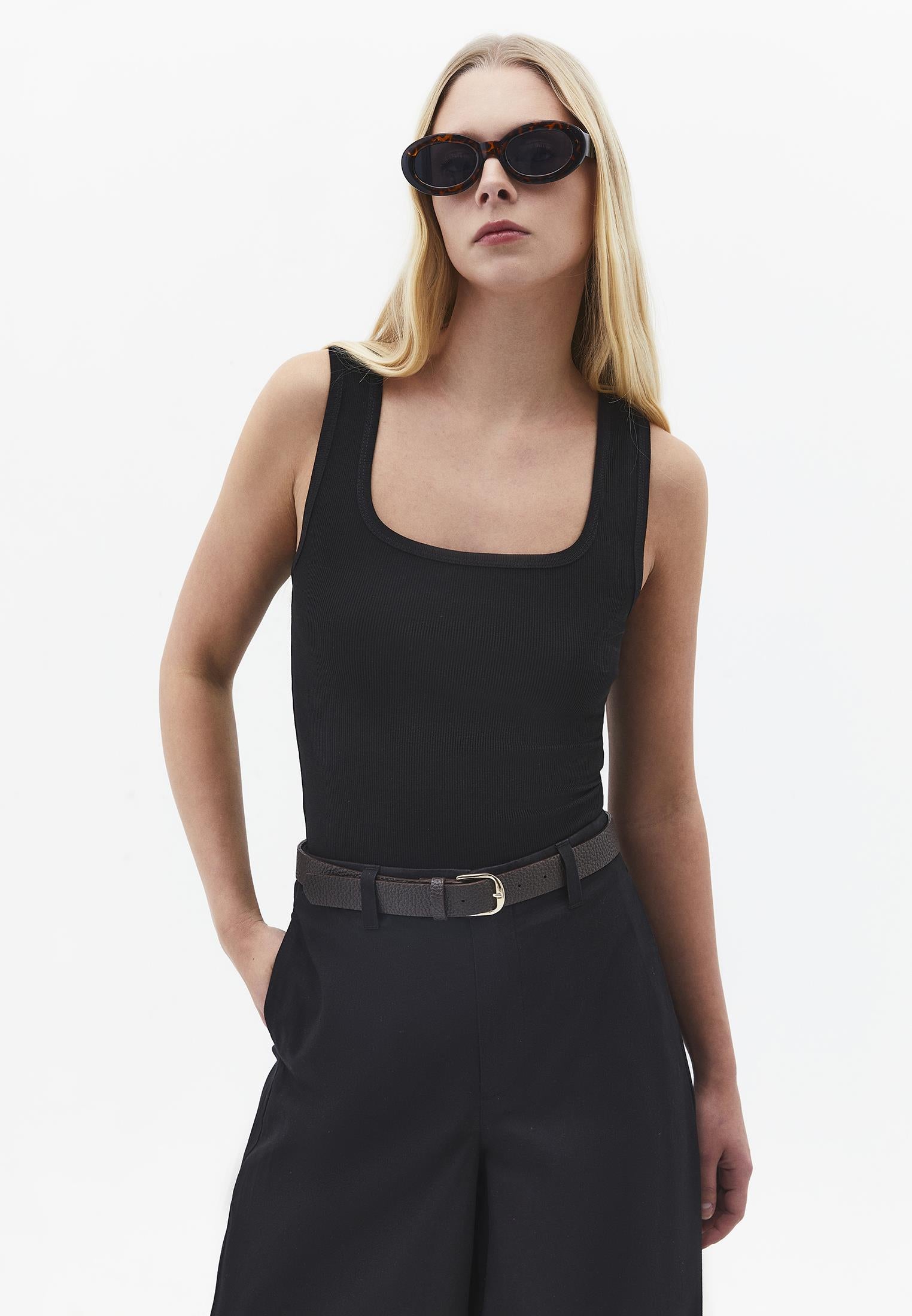 Square Neck Bodycon Tank Top - BLACK