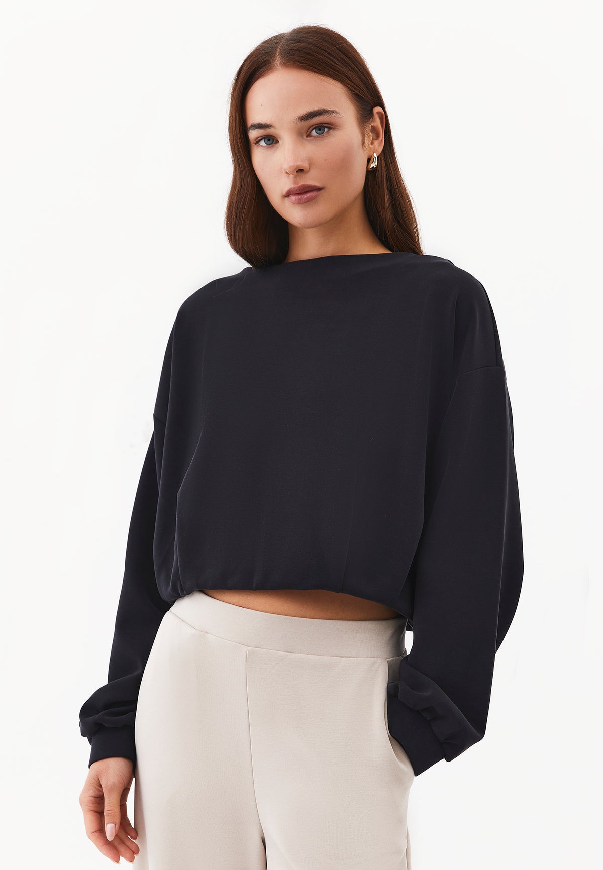 Oversize Balloon Form Sweatshirt - BLACK
