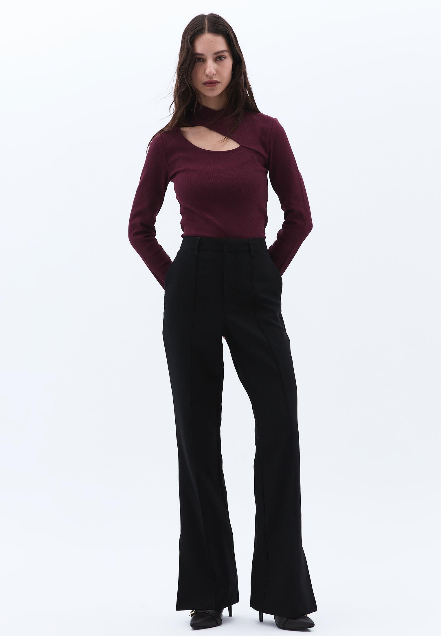 High Waist Straight Leg Pants - BLACK