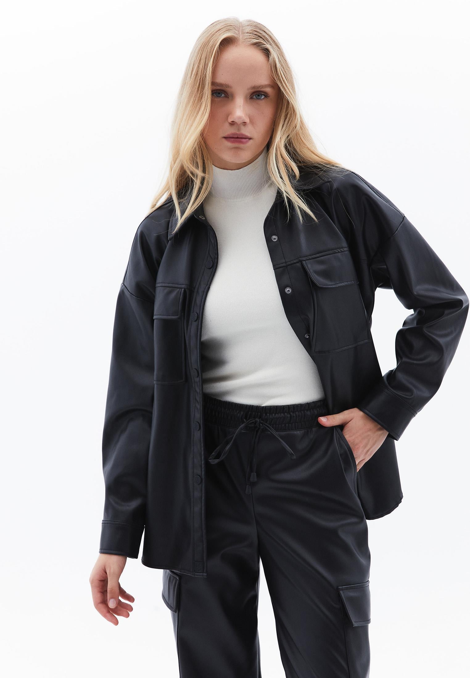 Oversize Pocket Detailed Shirt - BLACK