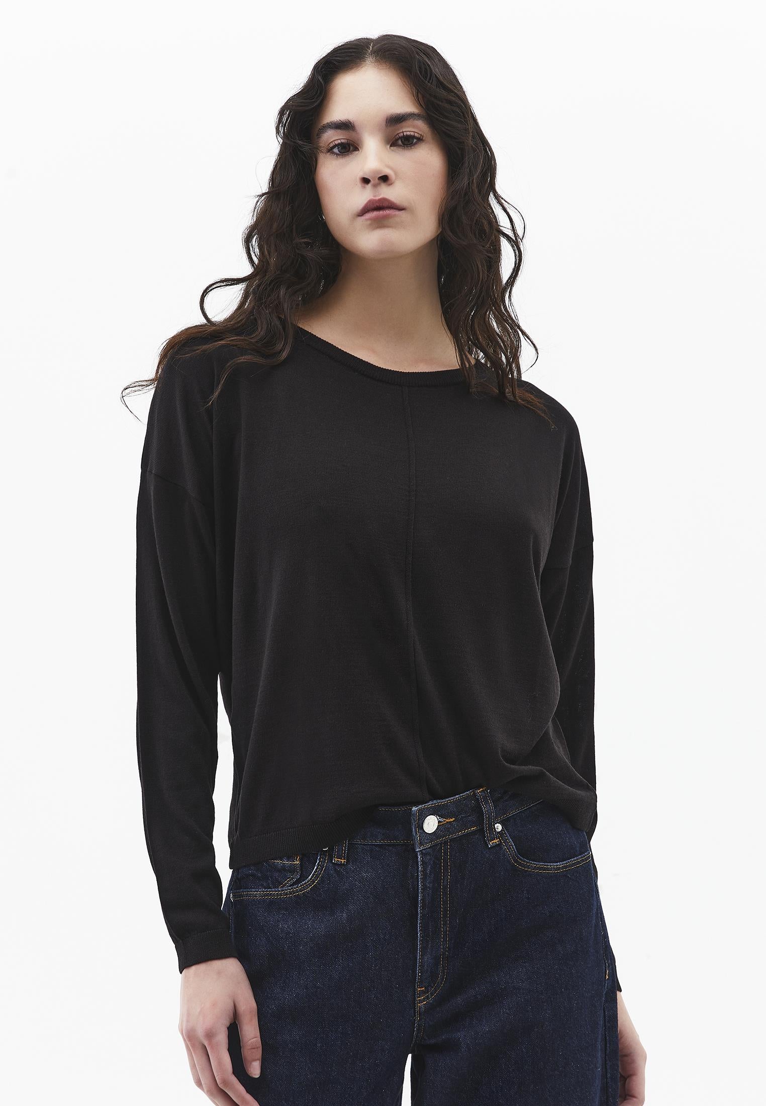 Viscose Boat Neck Sweater - BLACK