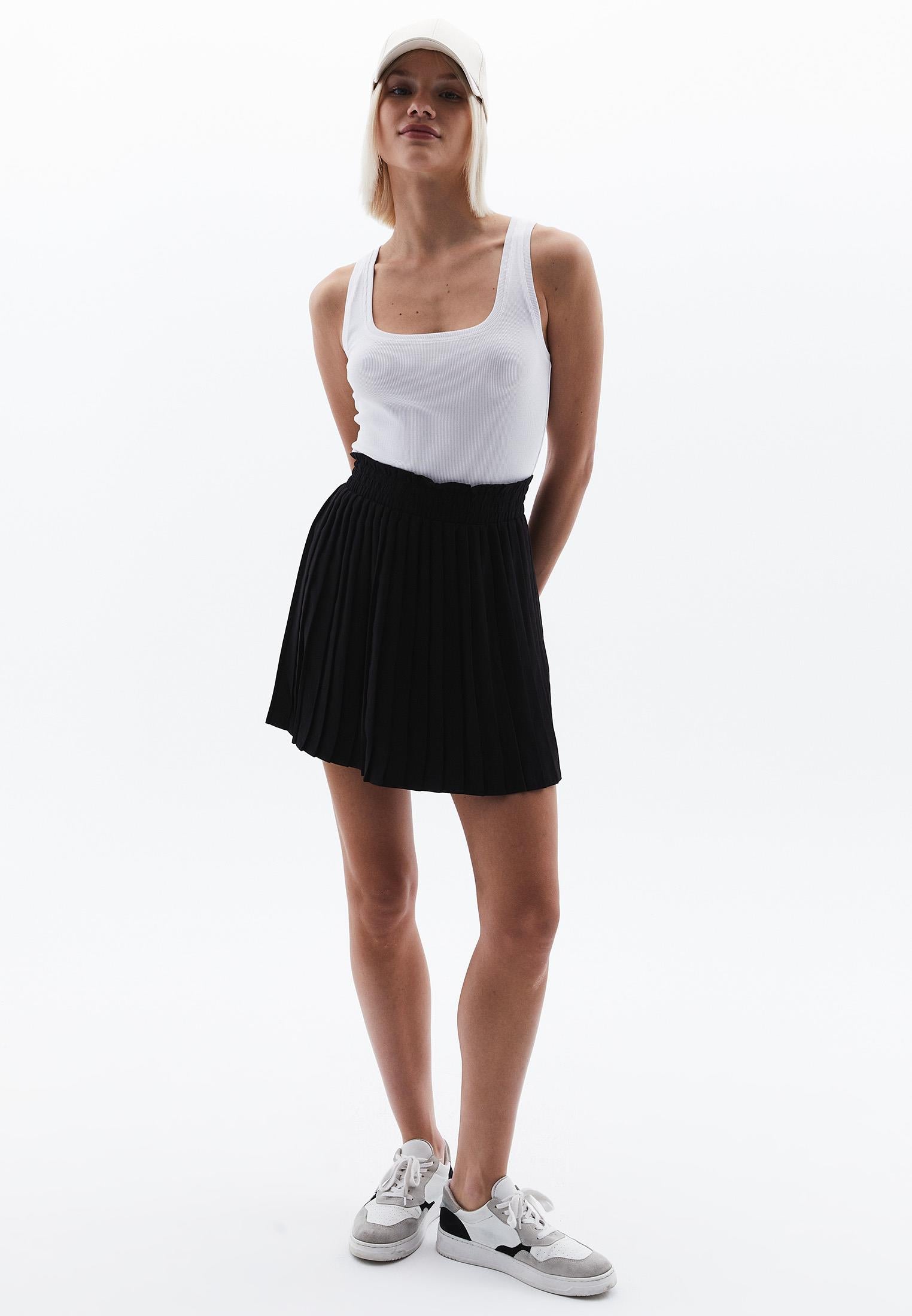 High Waist Short A-Line Skirt - BLACK