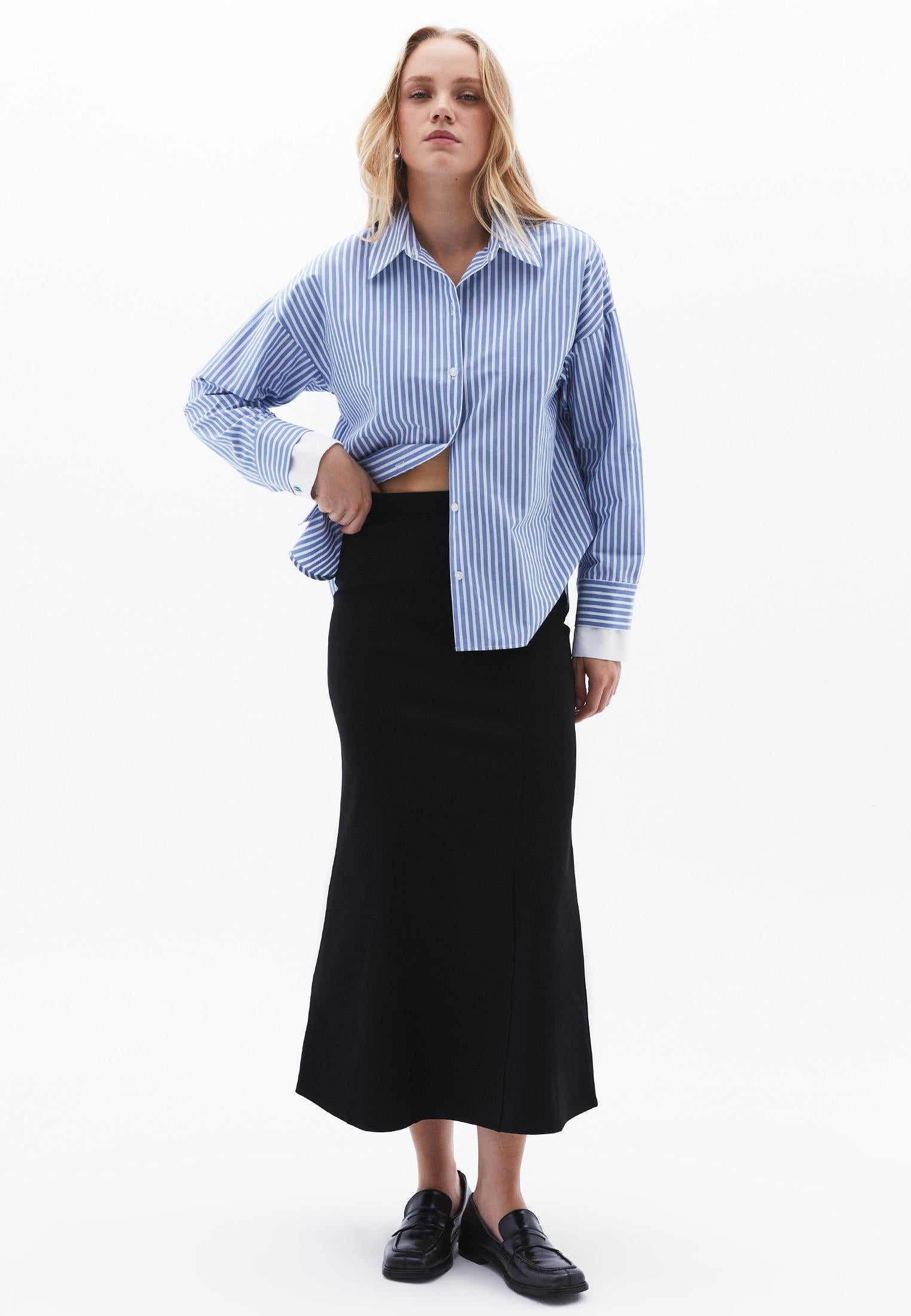 Long Skirt With Ruffle Detail - BLACK