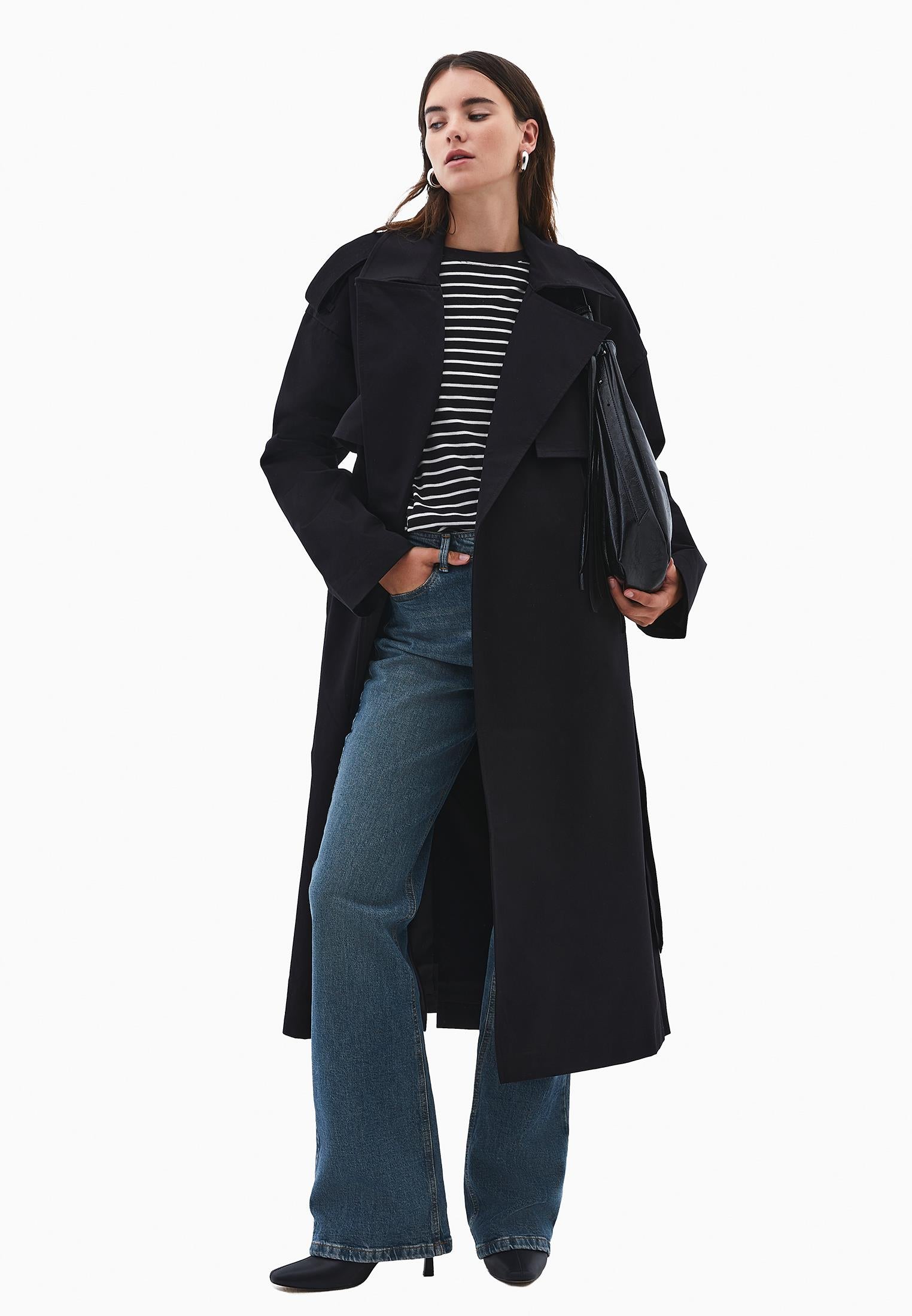 Cotton Belted Trenchcoat - BLACK