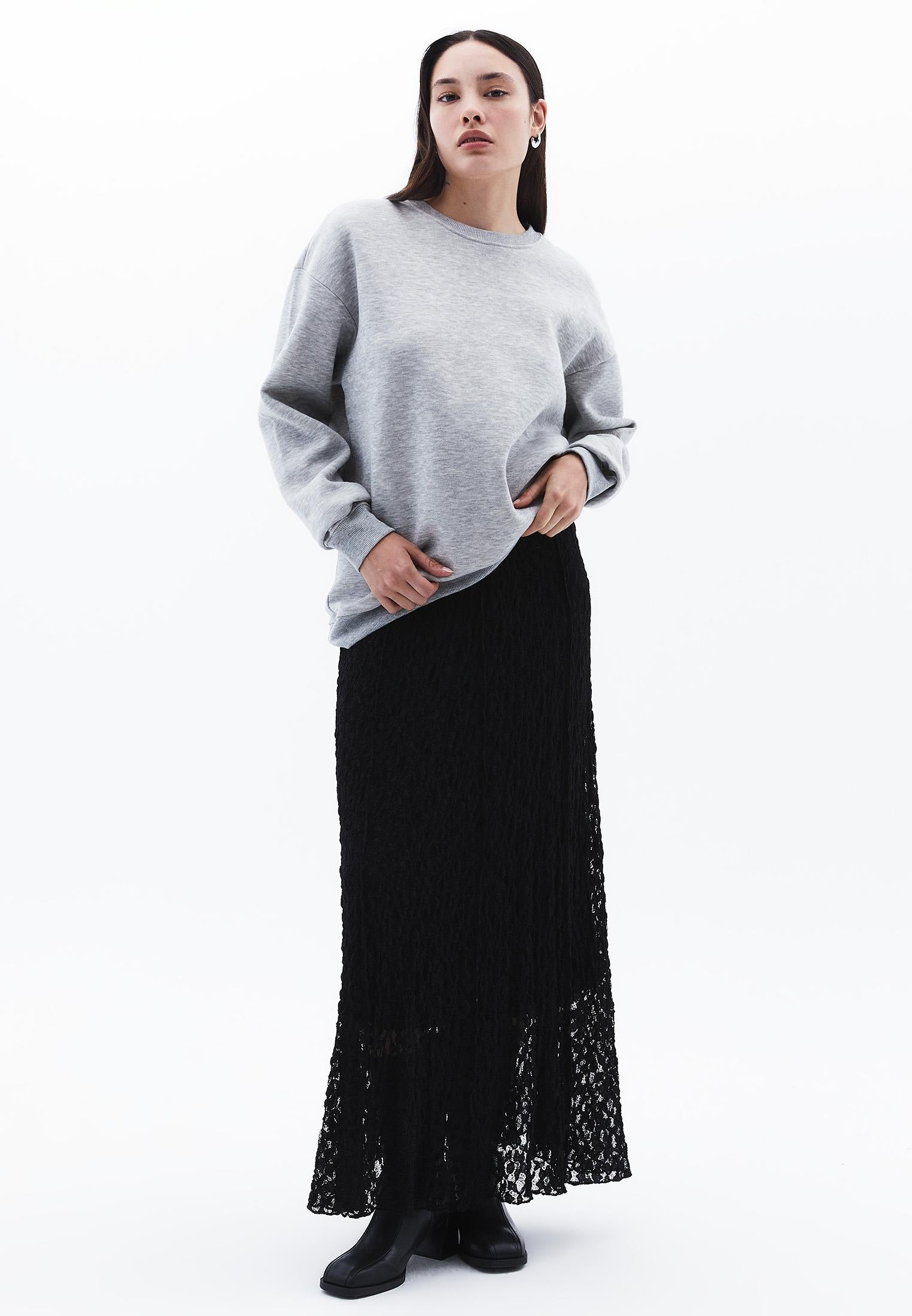 High Waist Elastic Long A-Line Skirt - BLACK