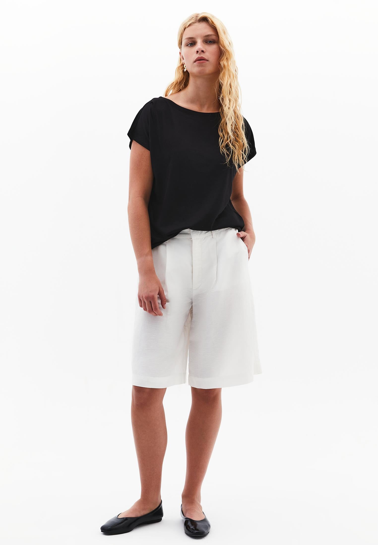 Boat Neck Short Sleeve T-Shirt - BLACK