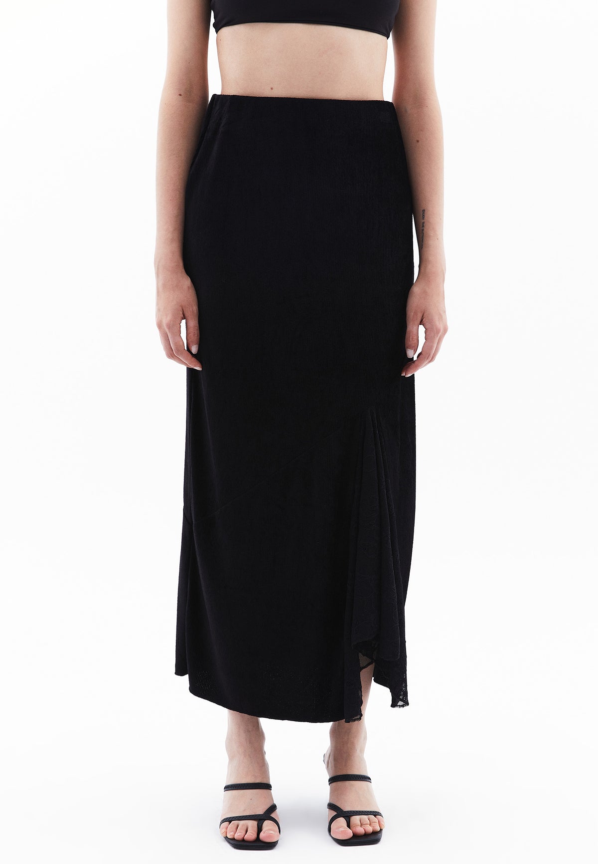 Long Elasticated Flared Skirt - BLACK