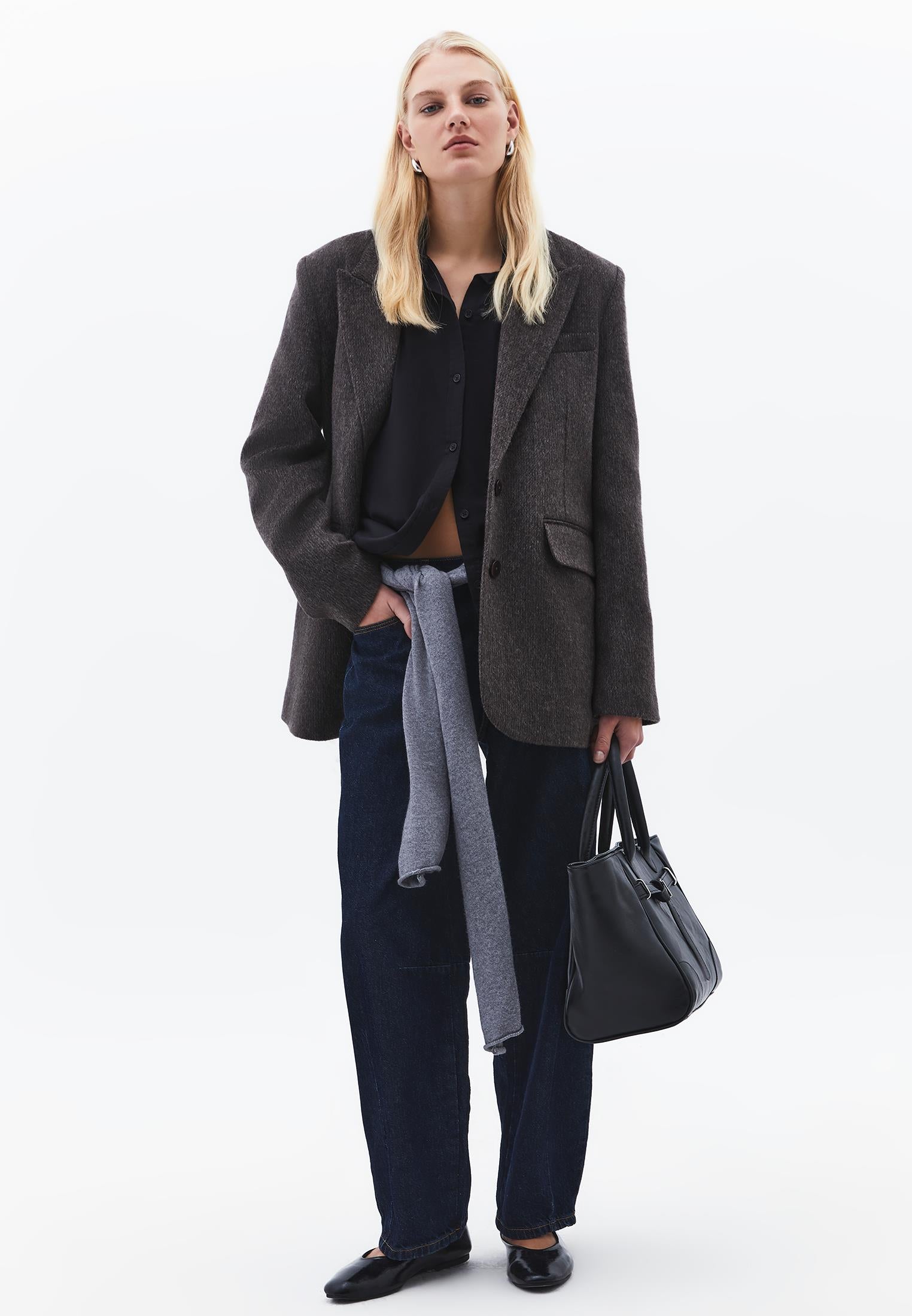 Oversize Long Sleeve Shirt With Pocket Detail - BLACK