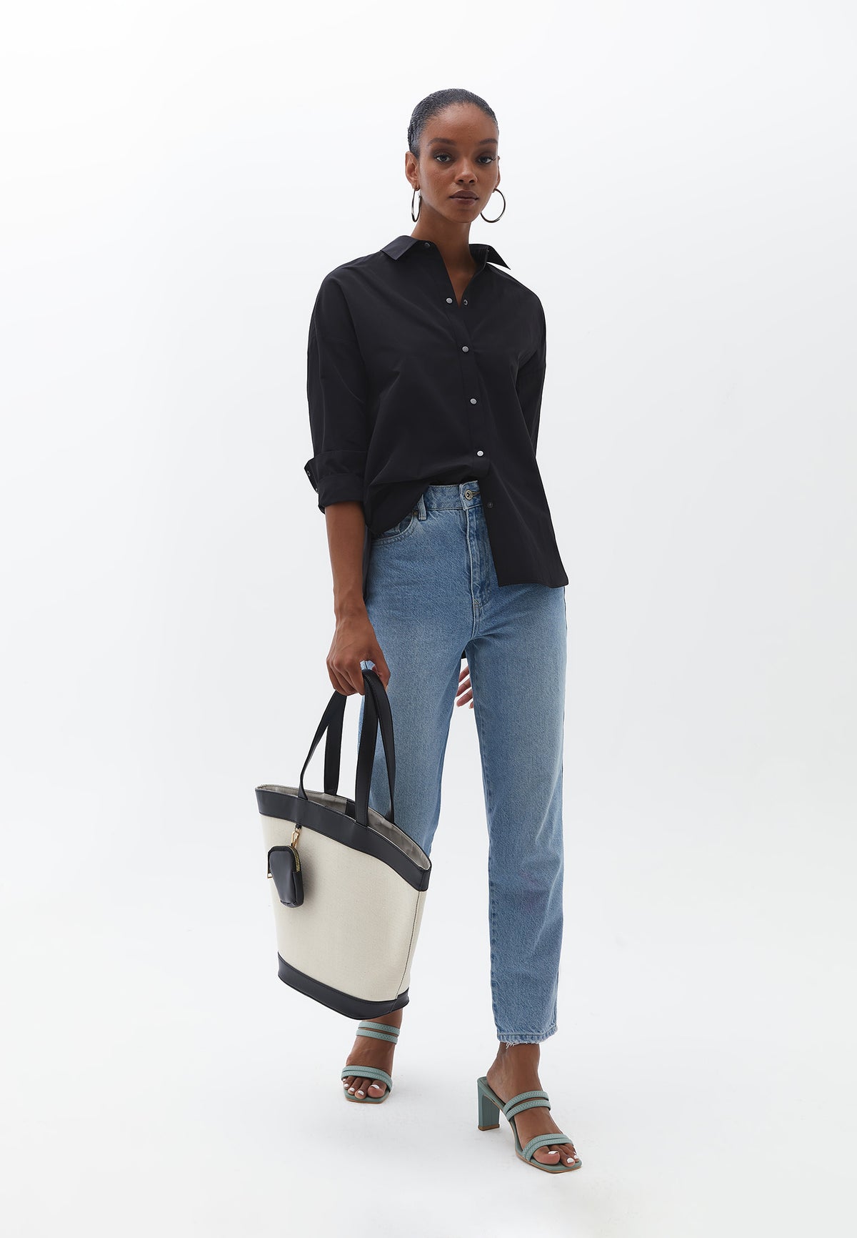 50% POLYESTER 50% COTTON - BLACK