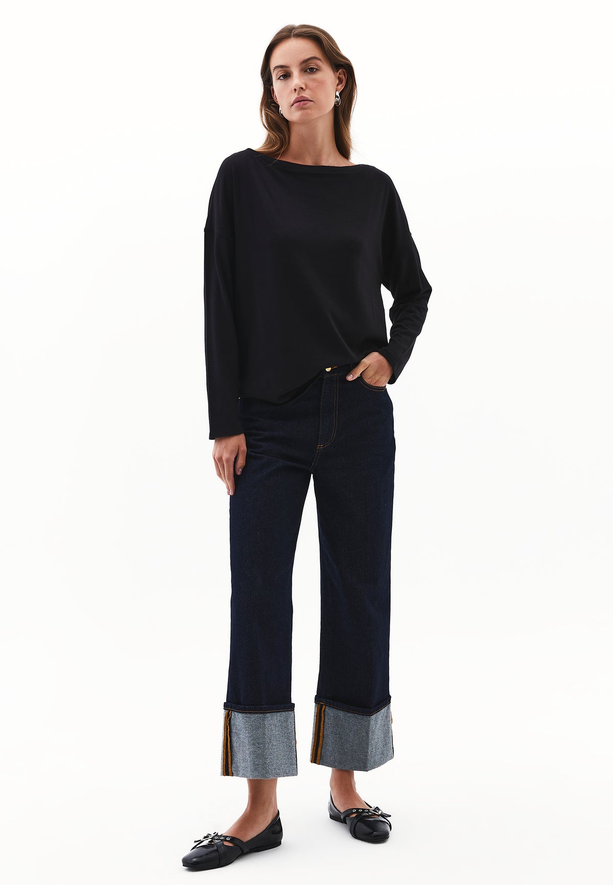 Boat Neck Loose Knit Look Sweater - BLACK