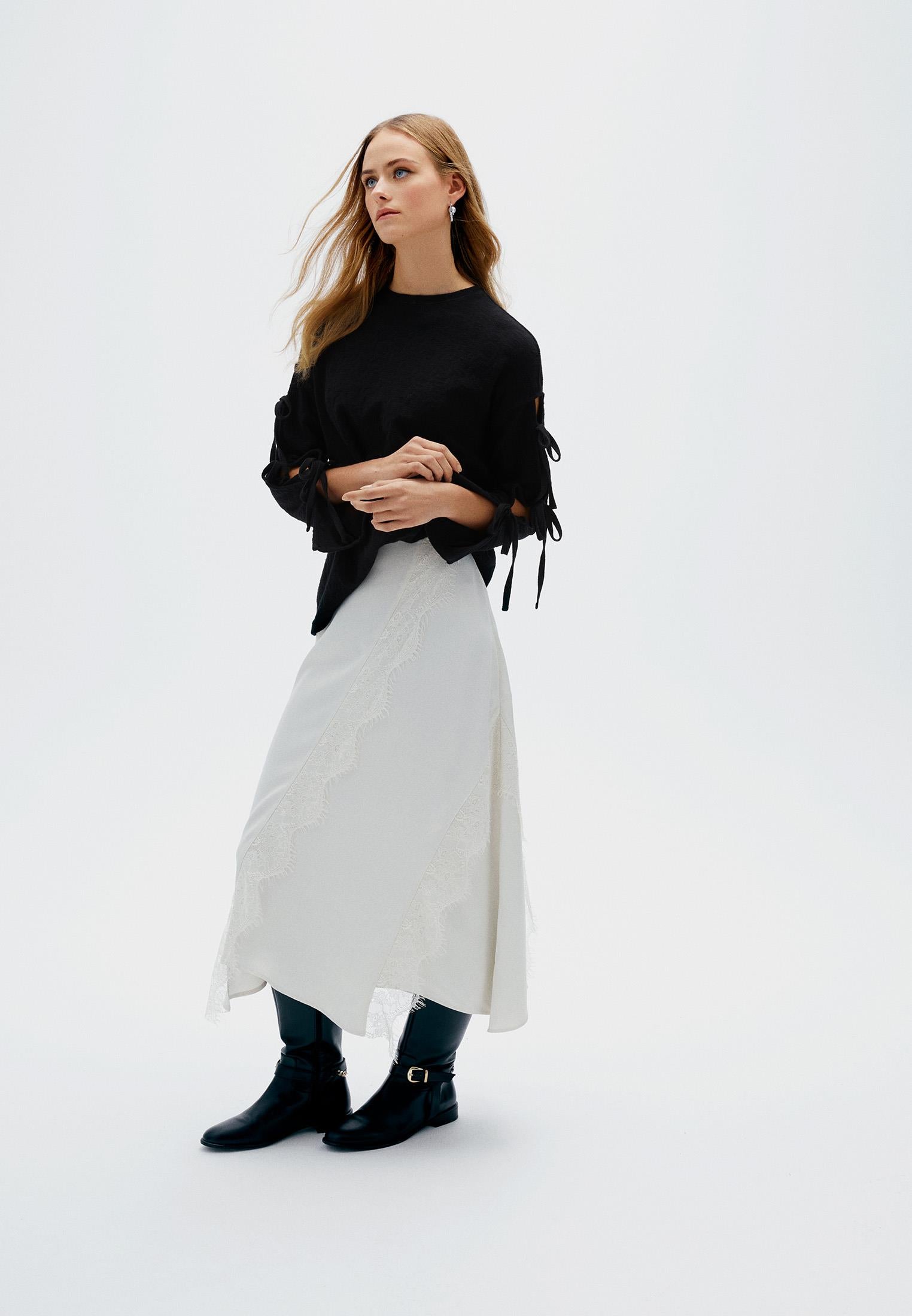 Crew Neck Long Sleeve Detailed Sweatshirt - BLACK