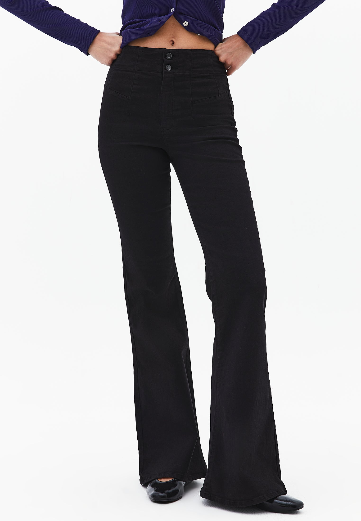 Standard Length Ultra High Waist Flared Pants - BLACK