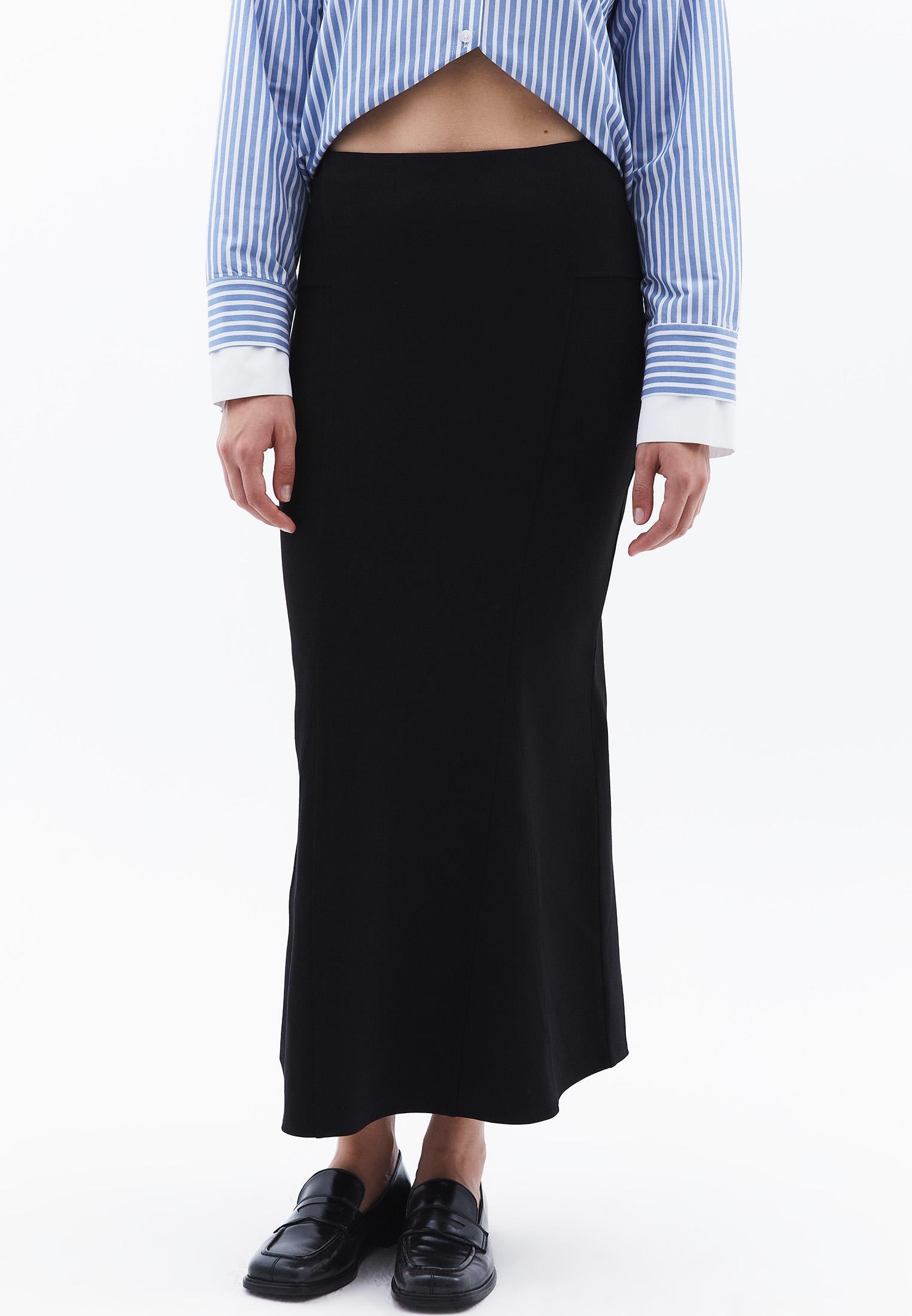 Long Skirt With Ruffle Detail - BLACK