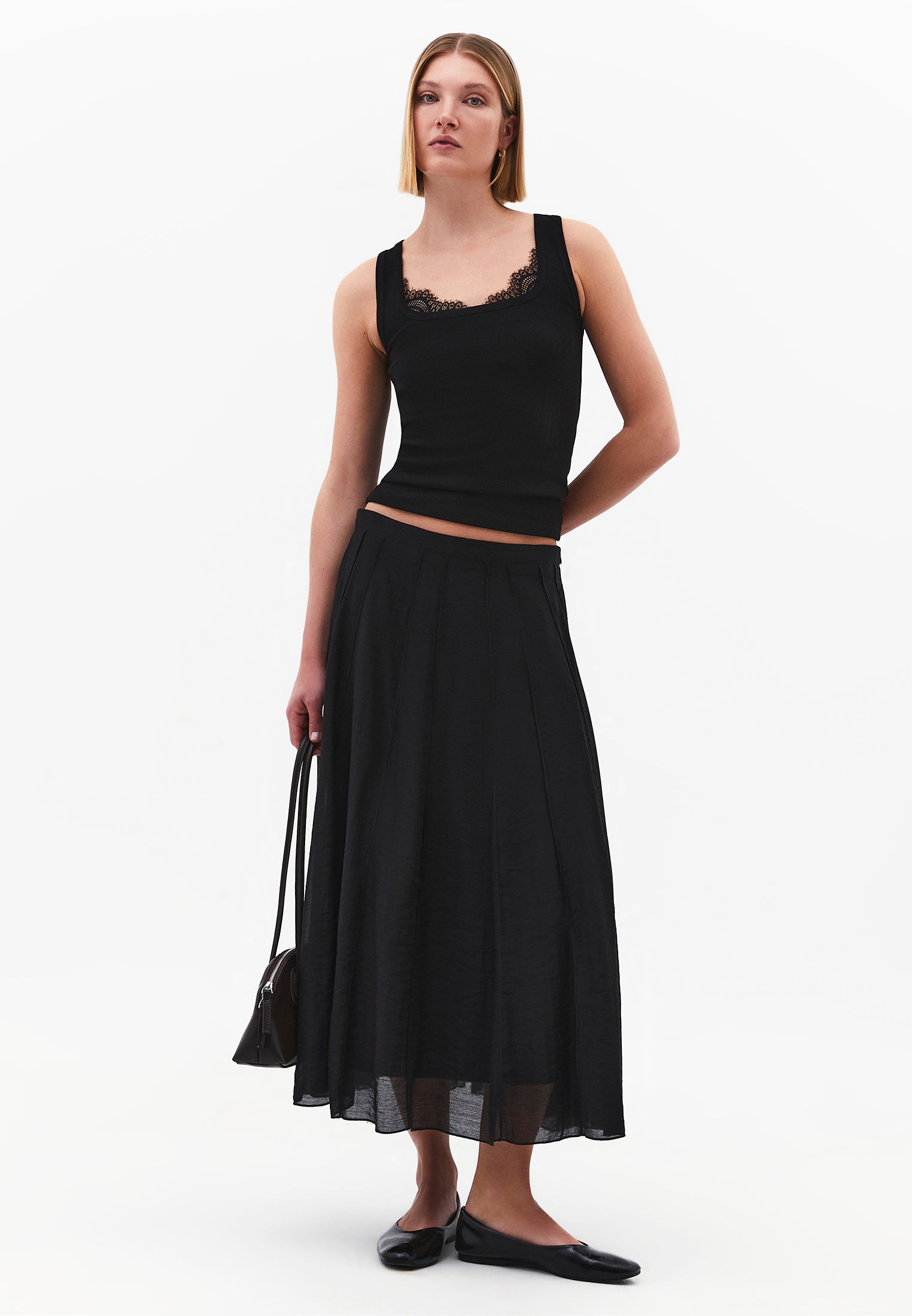 Square Neck Bodycon Tank Top - BLACK