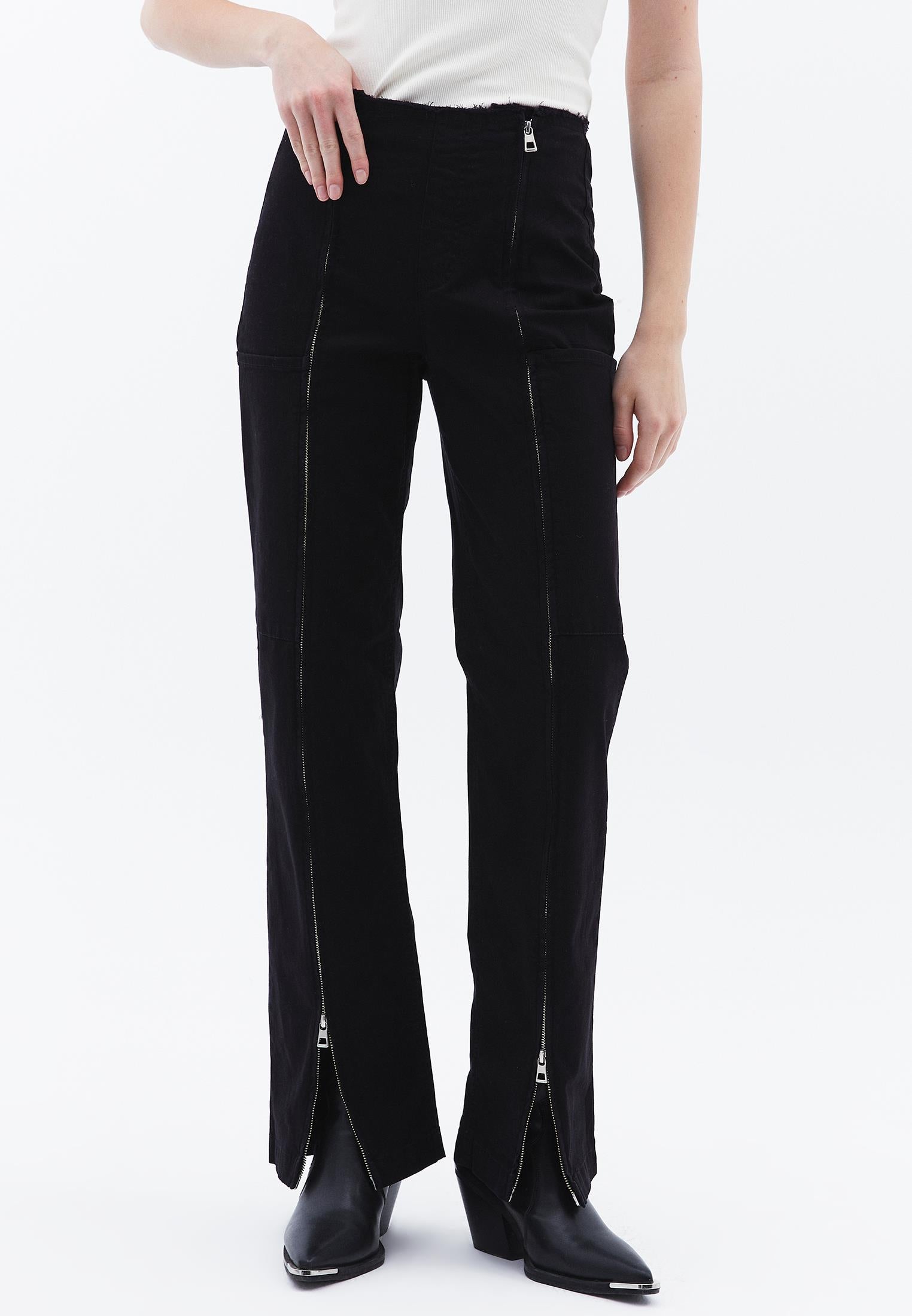 Straight Leg High Waist Trousers - BLACK