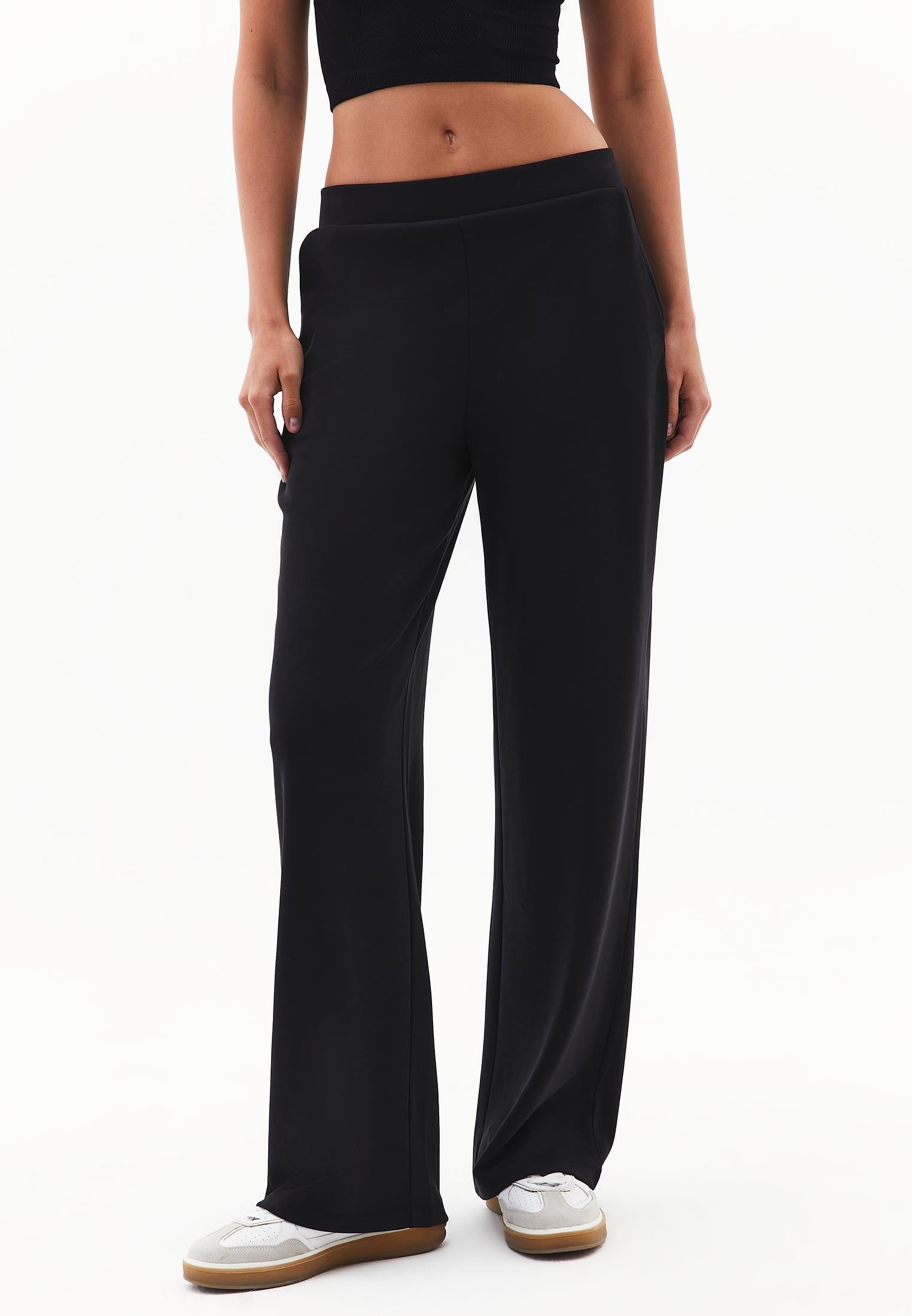 High Waist Standard Straight Leg Pants - BLACK